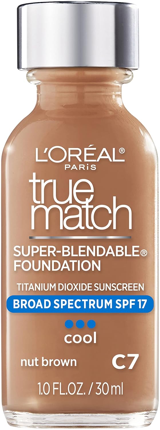 L’Oreal Paris Makeup True Match – Base líquida supermezclable, color marrón nuez C7, 1onza líquida, 1 unidad
