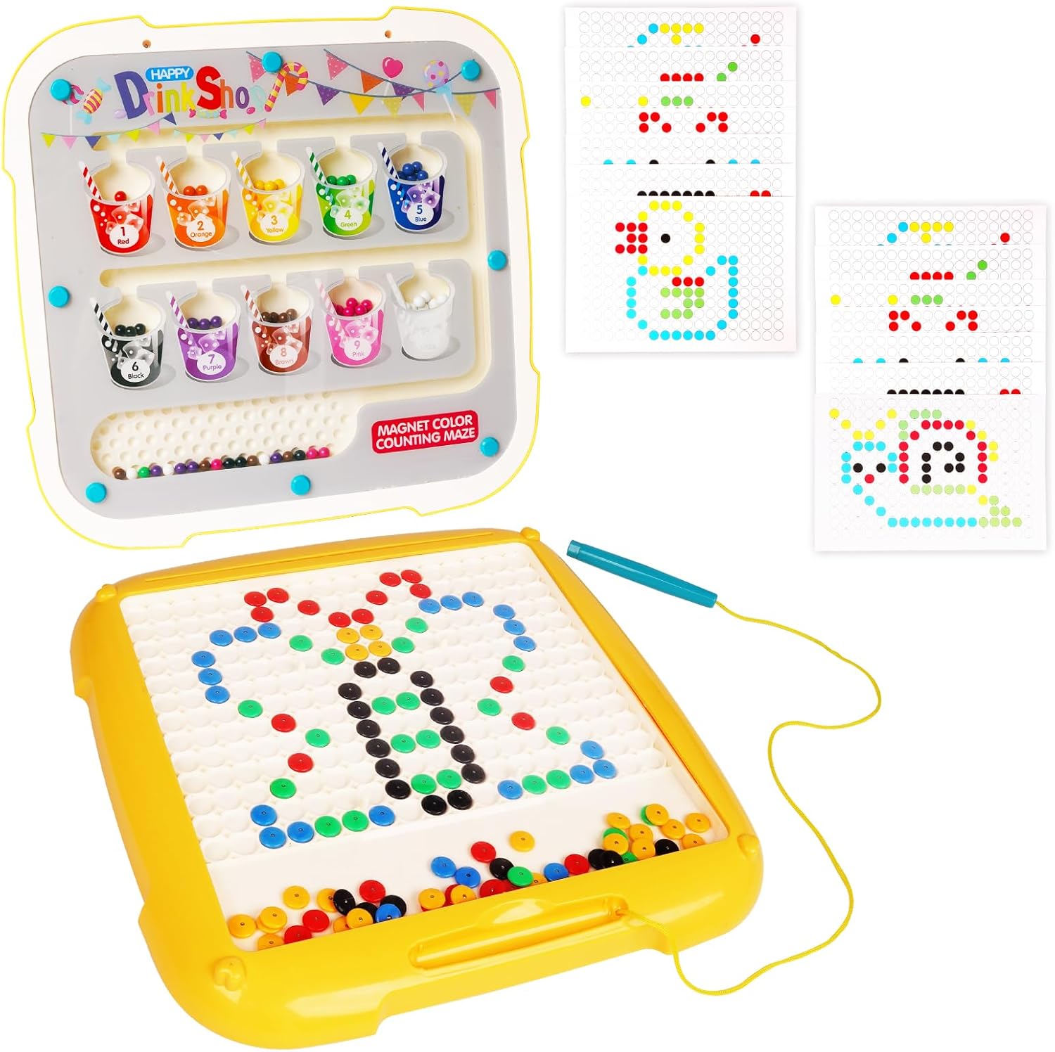 Tablero de dibujo magnético 2 en 1 y laberinto magnético de color y números, tablero de rompecabezas Montessori de aprendizaje a juego de colores,
