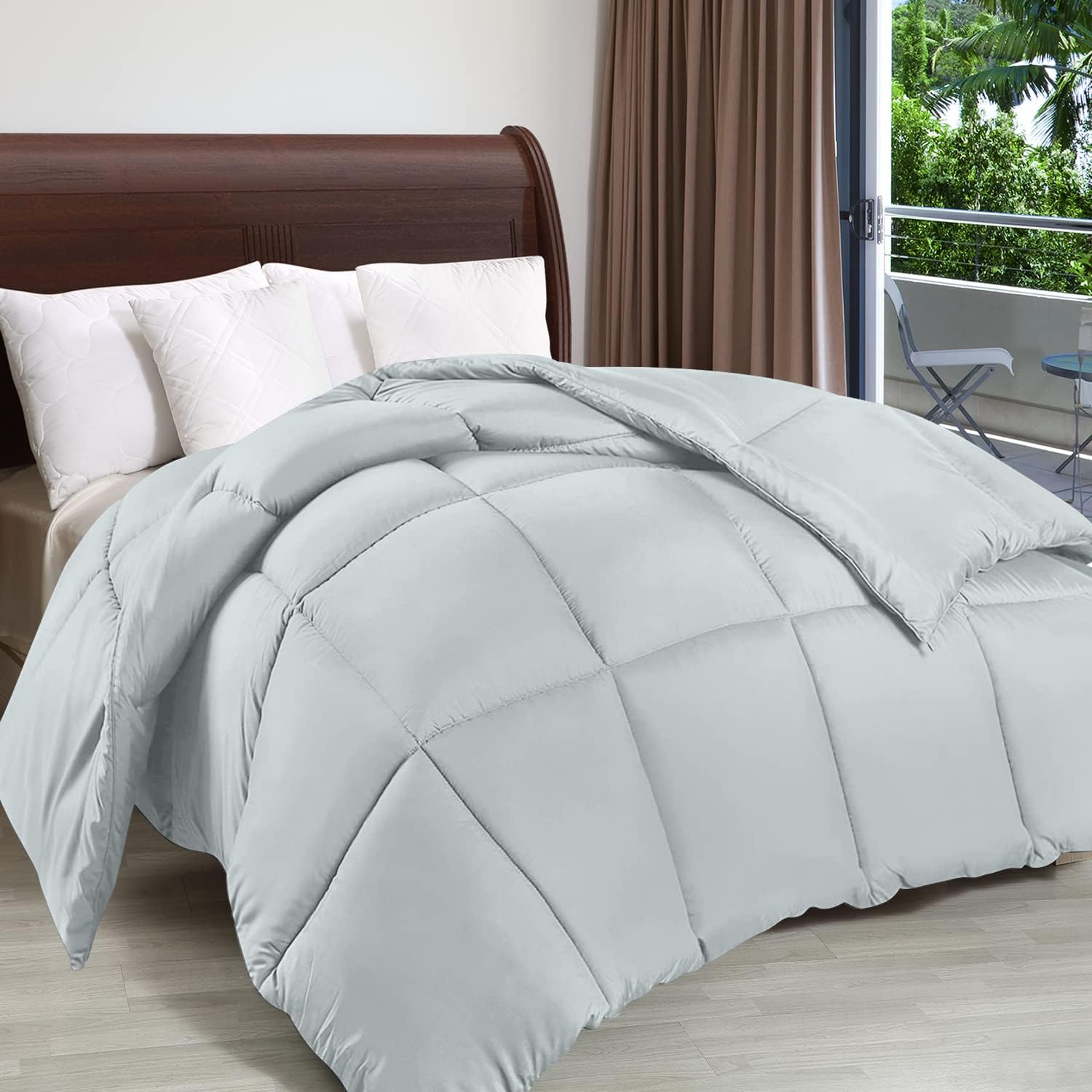 Utopia Bedding Relleno de edredón  Edredón acolchado con pestañas en las esquinas  Edredón alternativo cosido en caja (King, gris claro)
