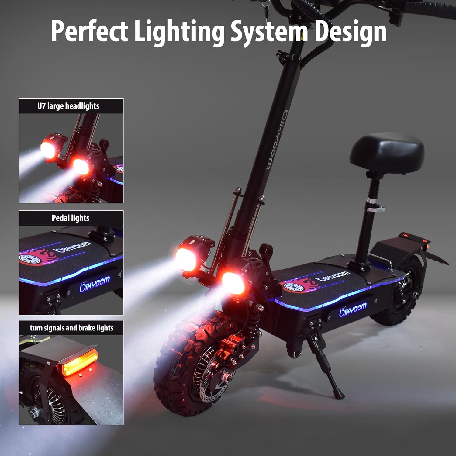 Patinete eléctrico de 5600 W 38.4 AH para adultos, rango de viaje de 50 MPH y 62 millas, scooter plegable de doble accionamiento rápido, neumático