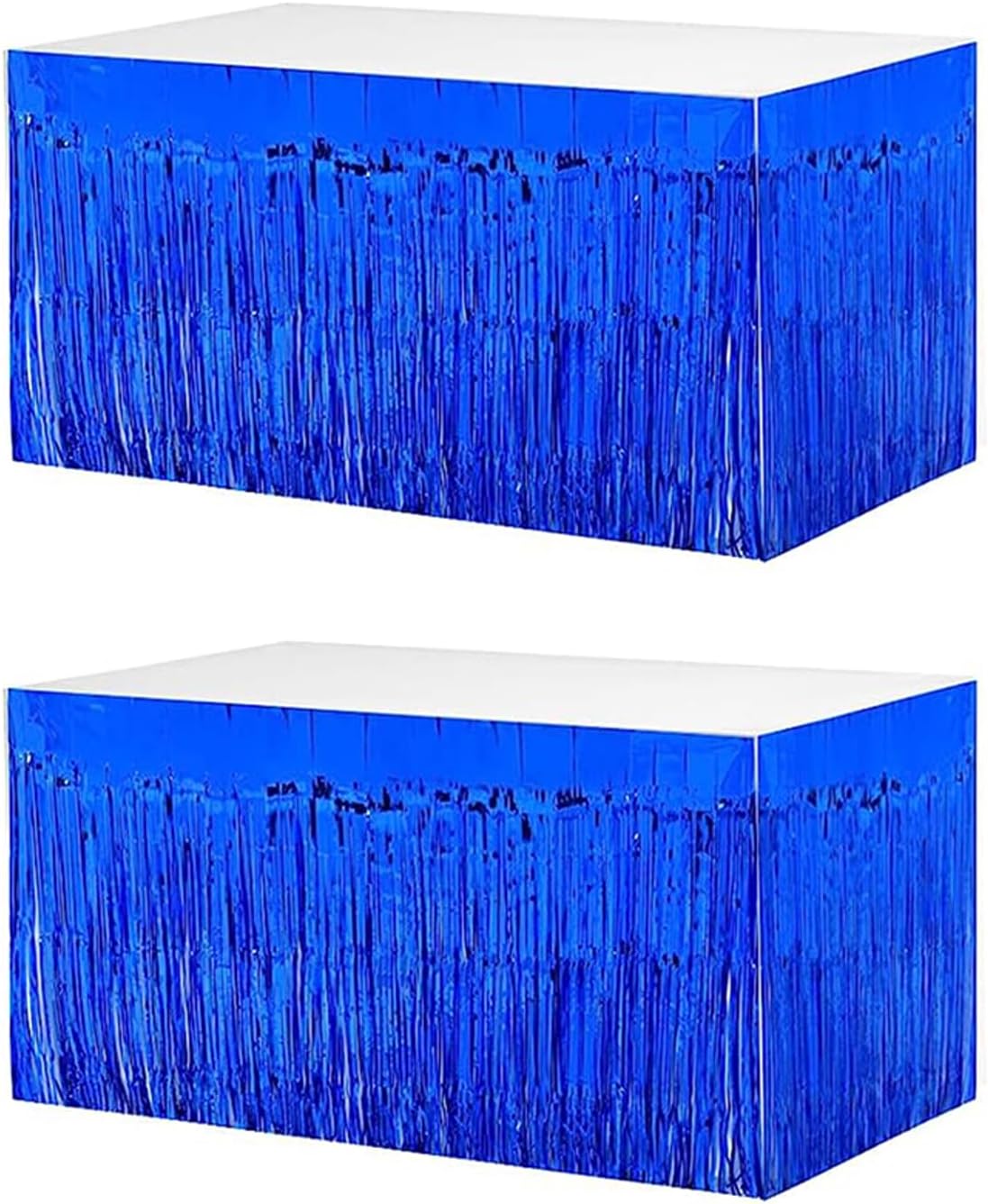 Faldas de mesa de oropel con flecos metálicos de 9 pies x 29.5 pulgadas para mesas rectangulares, cortinas de fondo de oropel, suministros de