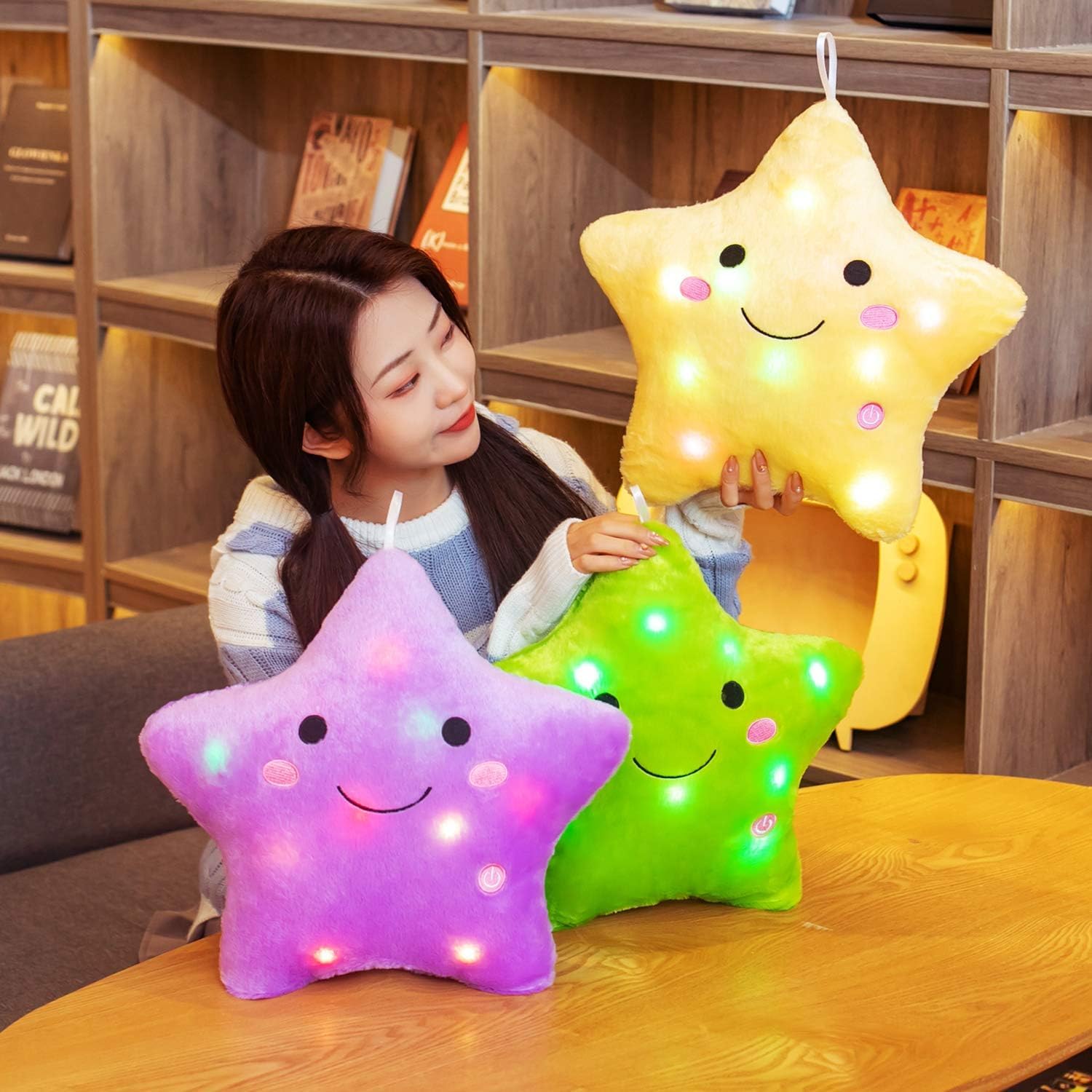 DearSun Almohadas creativas de felpa con luz nocturna colorida de 13 pulgadas, juguetes de peluche perfectos para cumpleaños, Navidad, vacaciones,