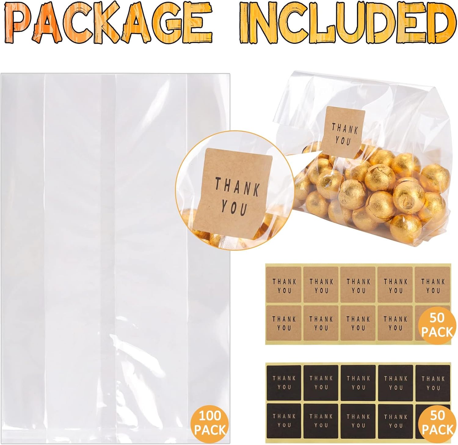 Bolsas de celofán, bolsas de galletas para embalaje, bolsa de regalo transparente con calcomanías para galletas, dulces, chocolates (transparente, 9