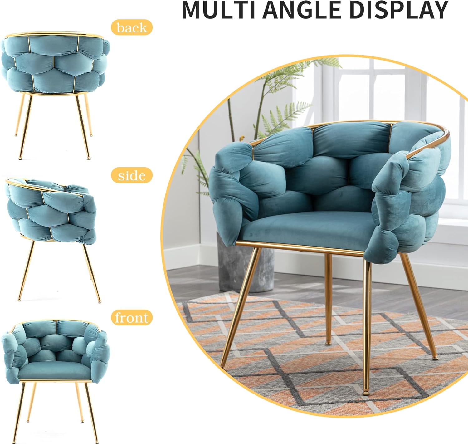 Gangnamri Silla decorativa moderna de terciopelo, silla de comedor con patas mentales doradas, sillón tejido de ocio para sala de estar, dormitorio,