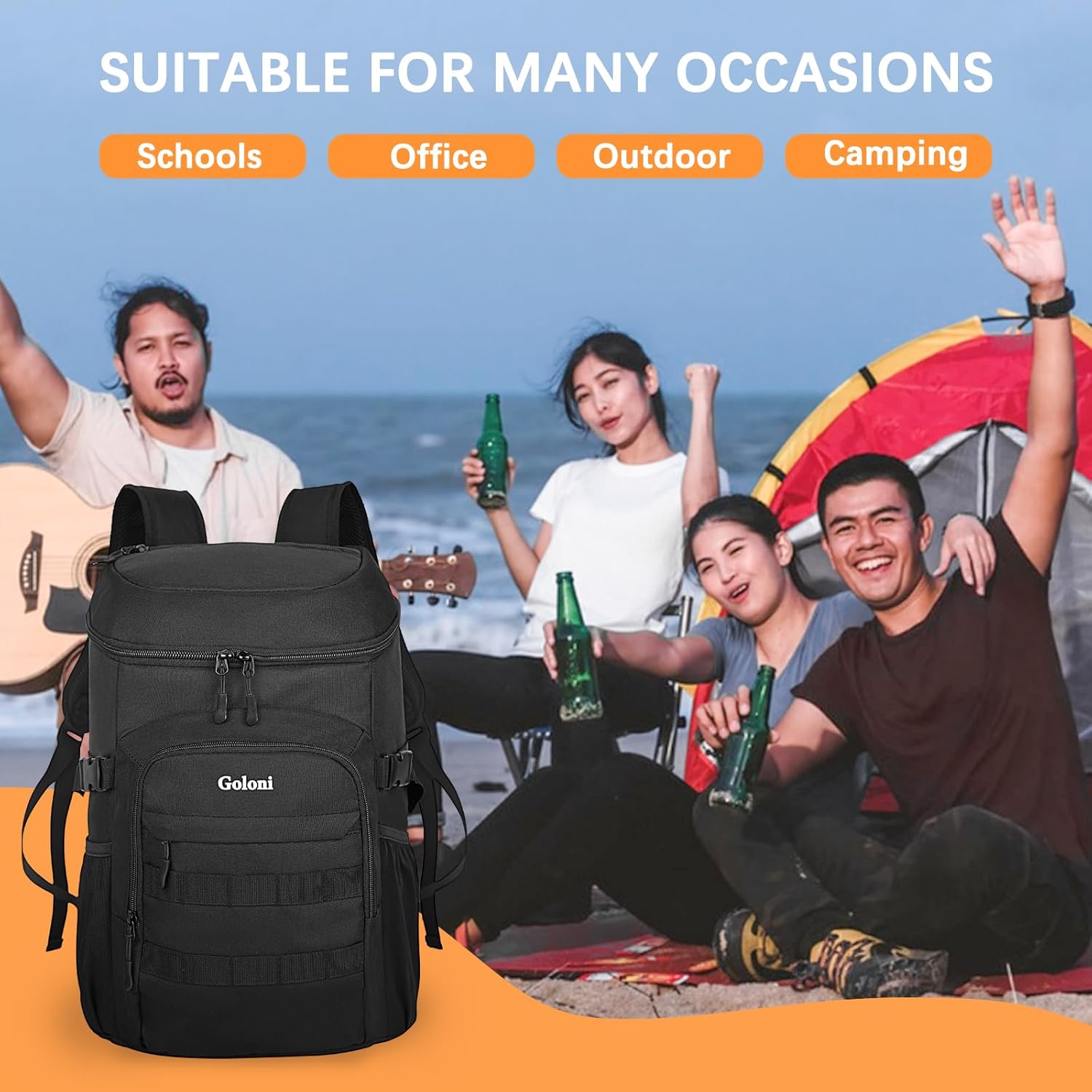 Mochila enfriadora con forro extraíble, a prueba de fugas, aislada, pequeña mochila de almuerzo para hombres, trabajo con abridor de botellas
