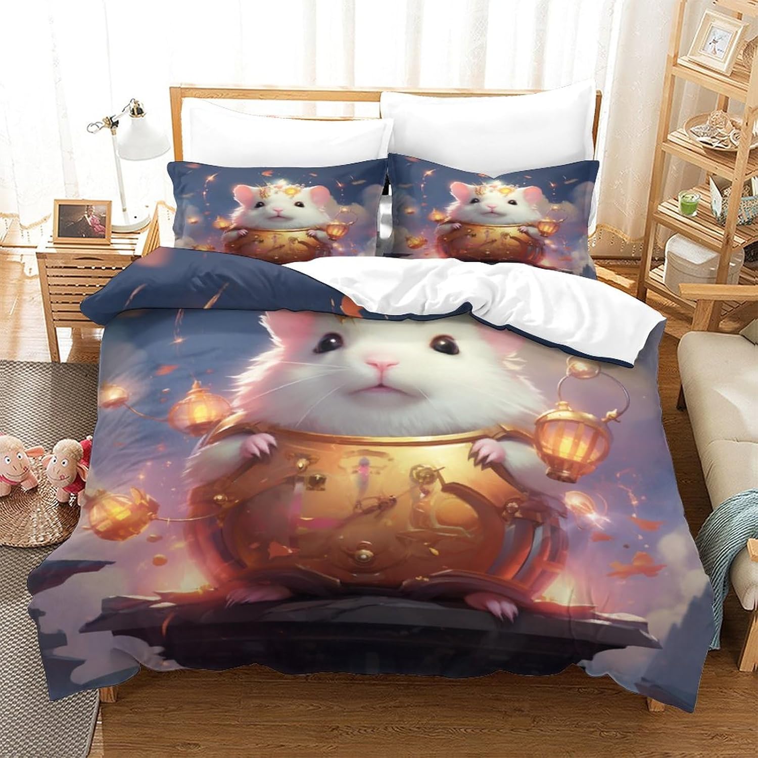 Lindo edredón de cama de hámster travieso juego de edredón de animales del bosque de hámster travieso, diseño de gatos y perros, edredón de cama