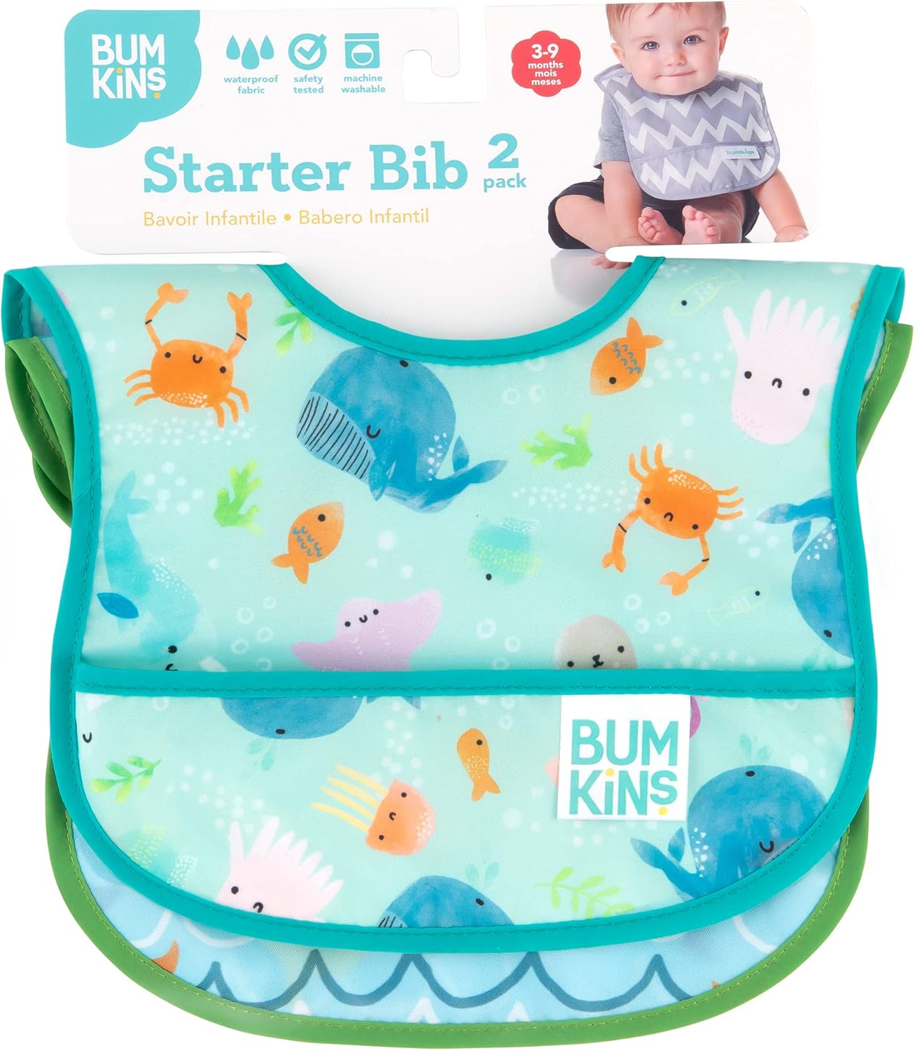 Babero impermeable Bumkins, paquete de 2 unidades