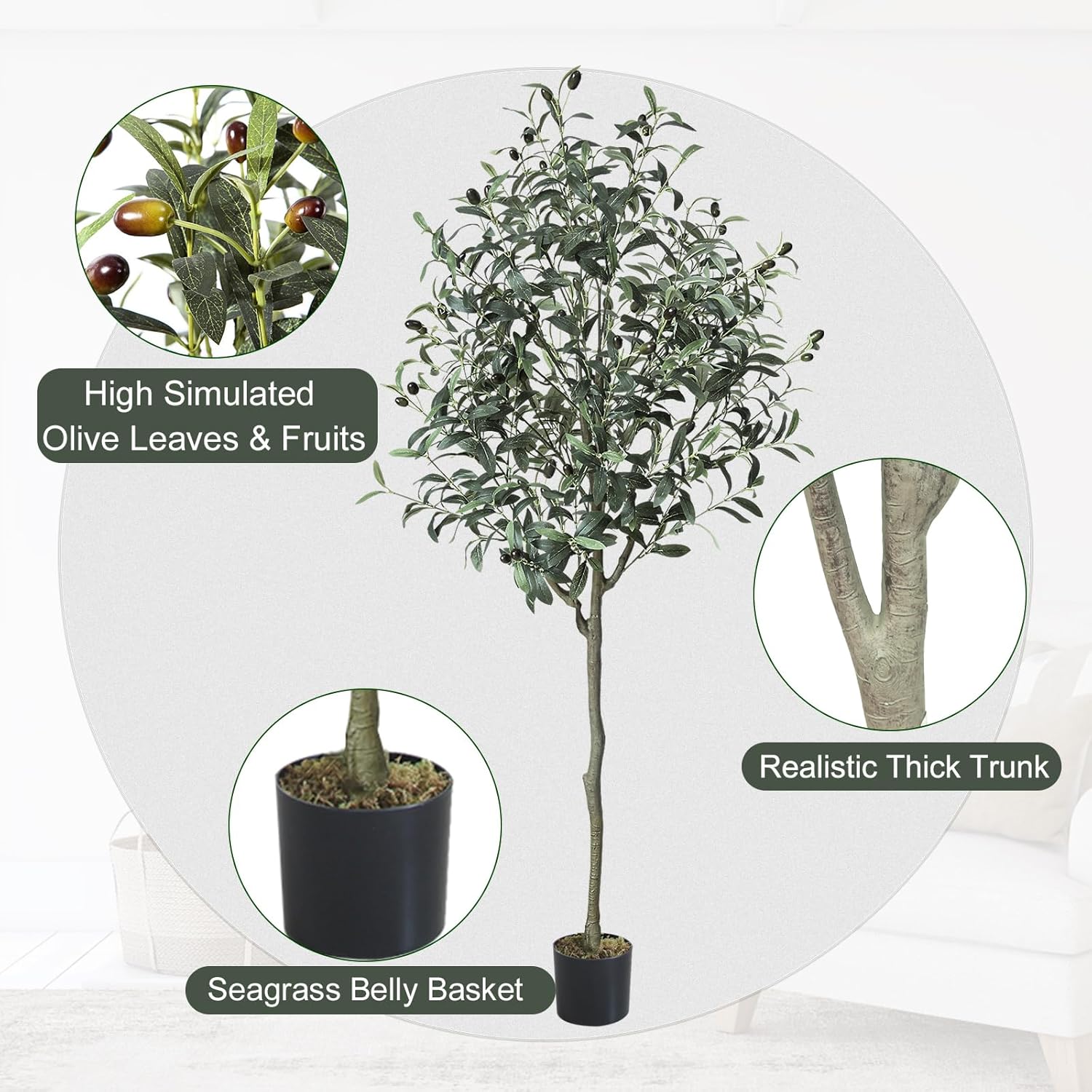 Olivos artificiales de 5 pies, olivo artificial para interiores, para oficina, decoración del hogar, plantas falsas altas de interior con tronco