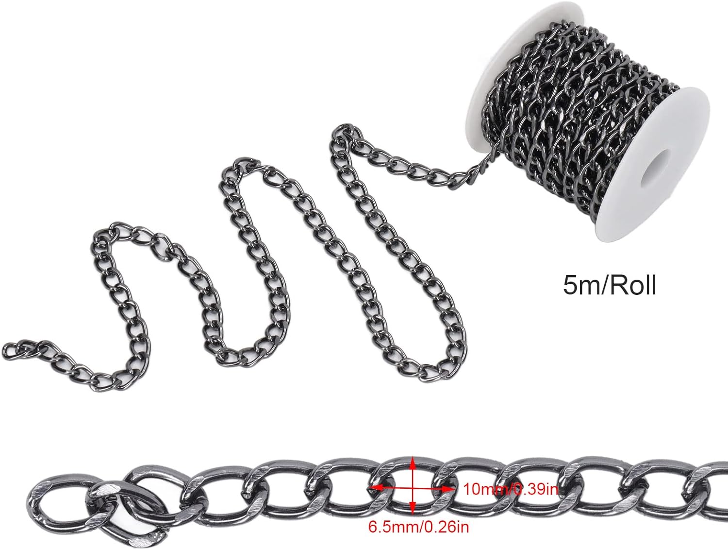 TOPINCN Cadena de eslabones de aluminio negro para la fabricación de joyas, cadena de eslabones de metal, suministros para collares, pulseras,