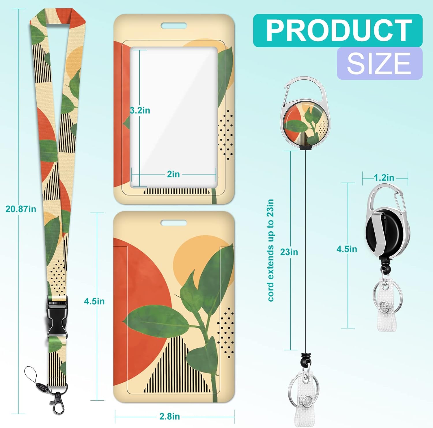 Plifal Soporte para tarjetas de identificación con cordón y clip retráctil para carrete de insignias, cordón de etiqueta de nombre de planta Boho
