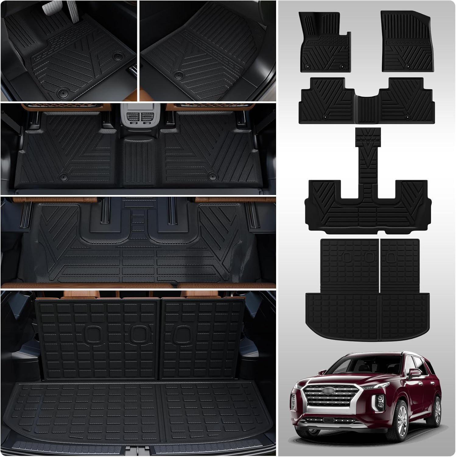 Alfombrillas compatibles con Hyundai Palisade 2020-2024, forro de carga, protector de asiento trasero de elastómero termoplástico, accesorios de 7 y