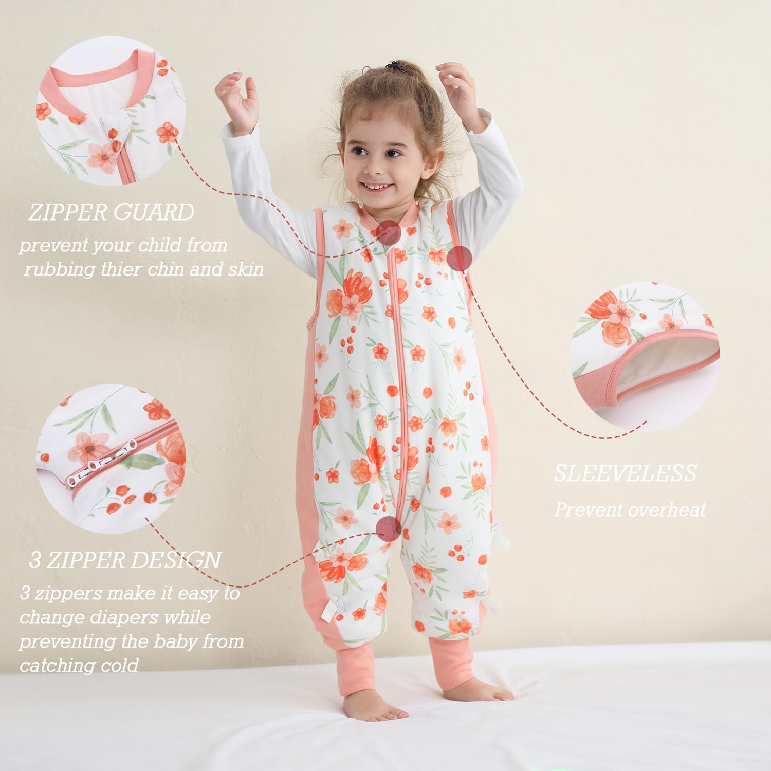 Saco de dormir para bebé de invierno con pies 2.5 TOG 100% algodón manta portátil con piernas Saco de dormir sin mangas para niños recién nacidos