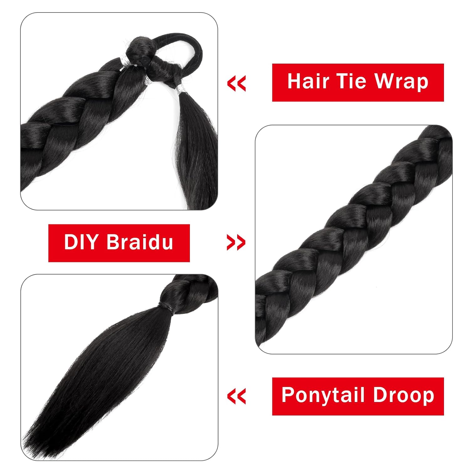 Extensión de cola de caballo, extensión de cola de caballo trenzada, para mujeres negras, con banda para el cabello, envoltura recta con extensiones