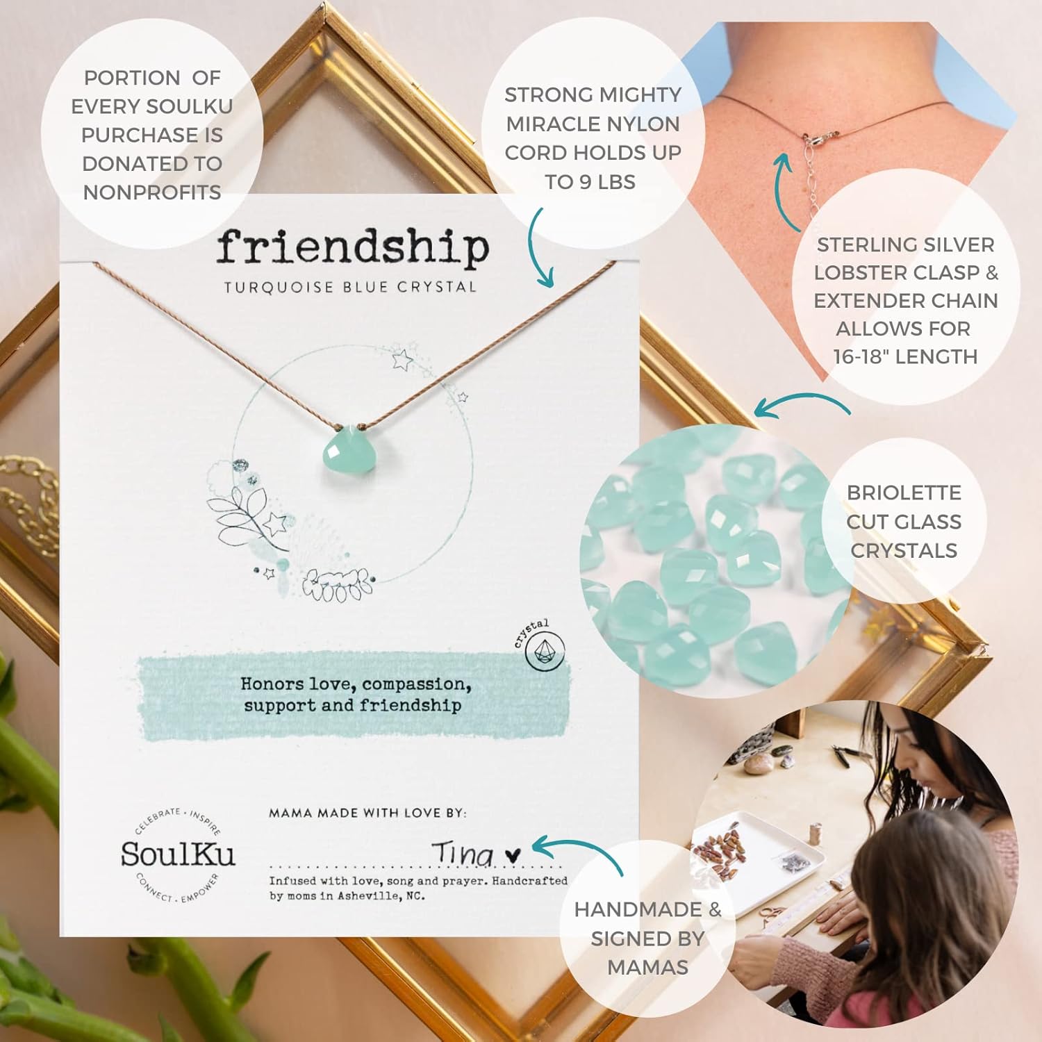 SoulKu Soul Shine Handmade Necklace, Empowering Jewelry With Healing Crystal, Inspirational Jewelry For Women, Mom & Sister, 2″” Extender With