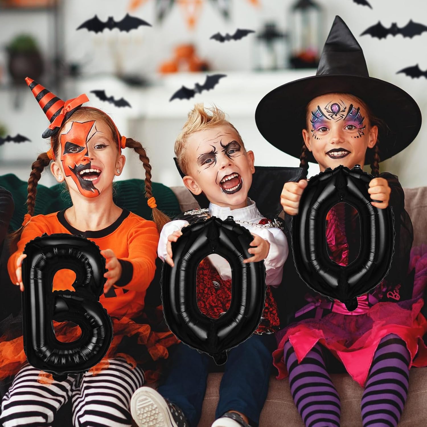 Globos de papel de aluminio de Halloween, juego de pancartas de globos negros para fiesta de Halloween, 16 pulgadas, kit de banderines para temática