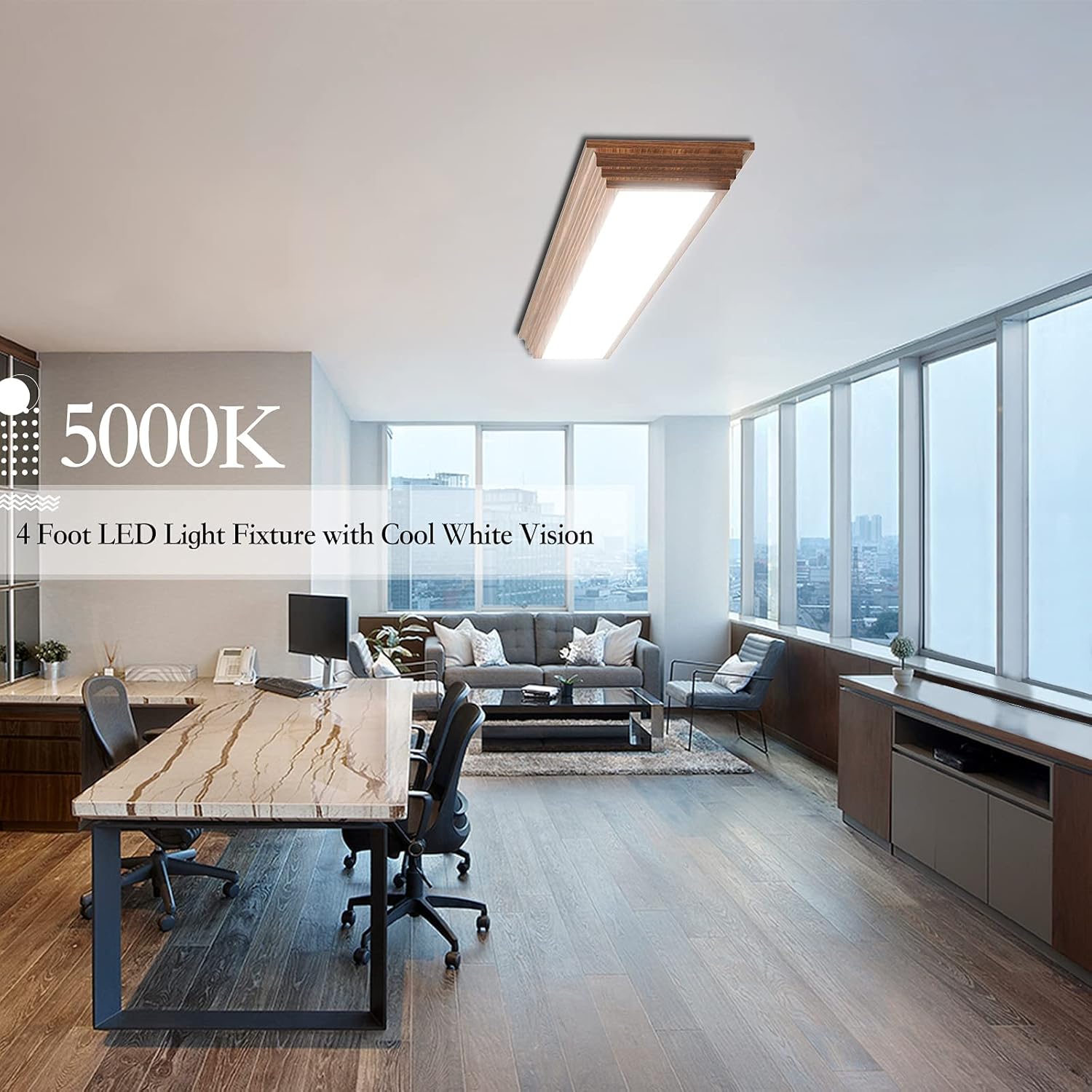 FAITHSAIL Lámpara LED de 4 pies, 48 LED de techo envolvente con 3000 K4000 K5000 K CCT seleccionable, luz LED de cocina de 4 pies con marco de