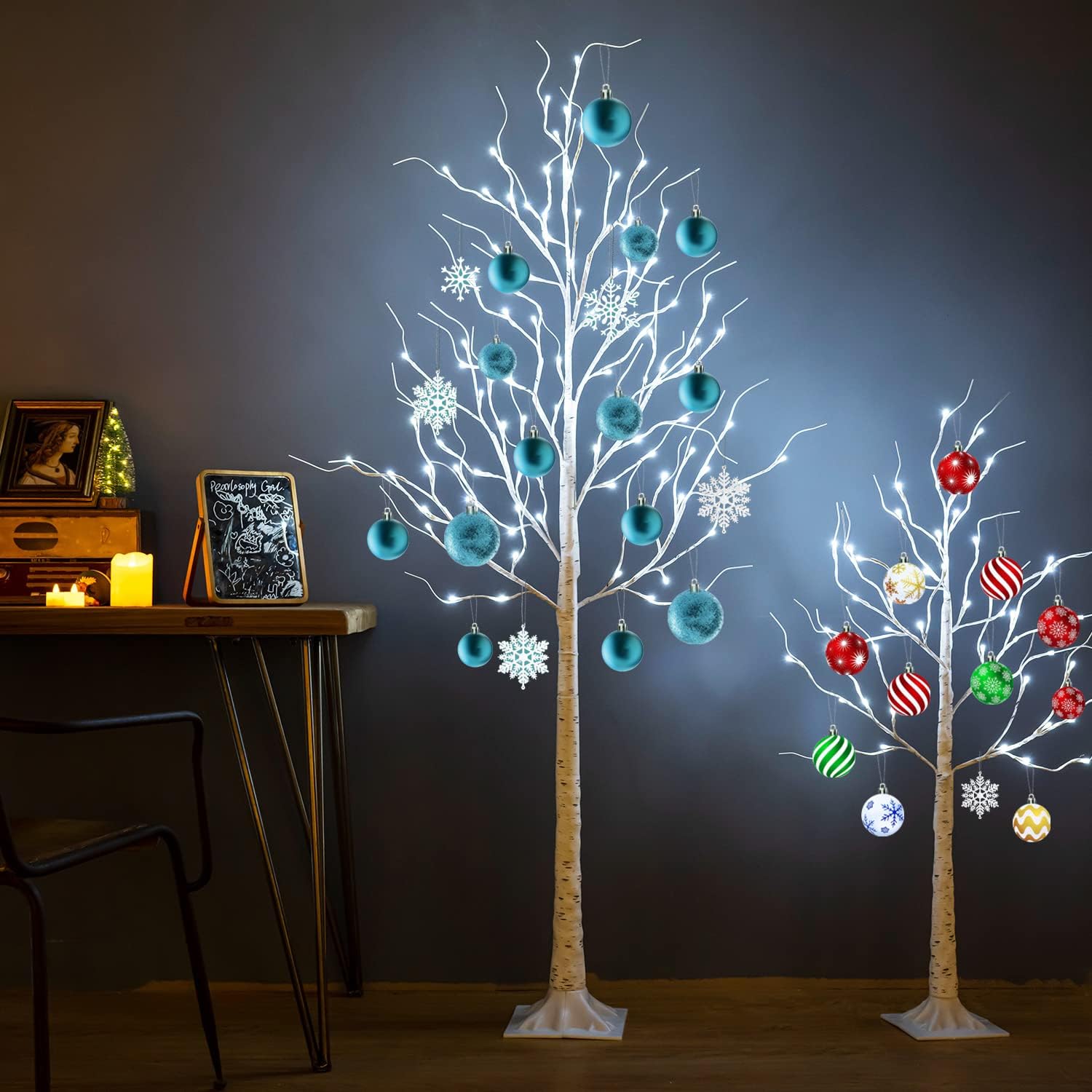 Árbol de abedul iluminado, 48 luces LED de abedul para interiores y exteriores, luz de árbol de ramita artificial de 9 modos, temporizador para