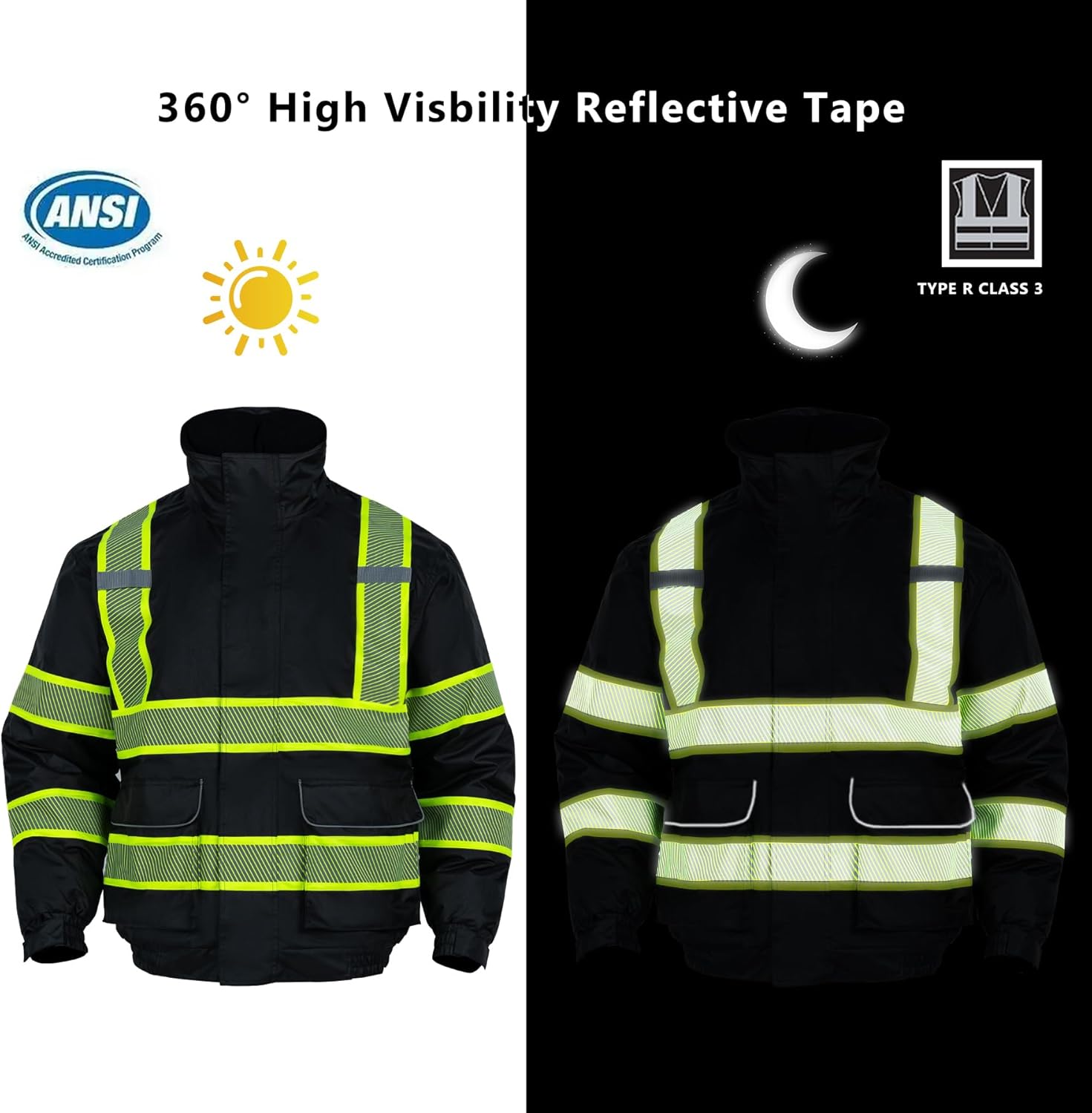 FONIRRA High Visibility Reflective Jackets for Men, Hi Vis Waterproof Class 3 Safety Jackets, Work Construction Bomber Coats
