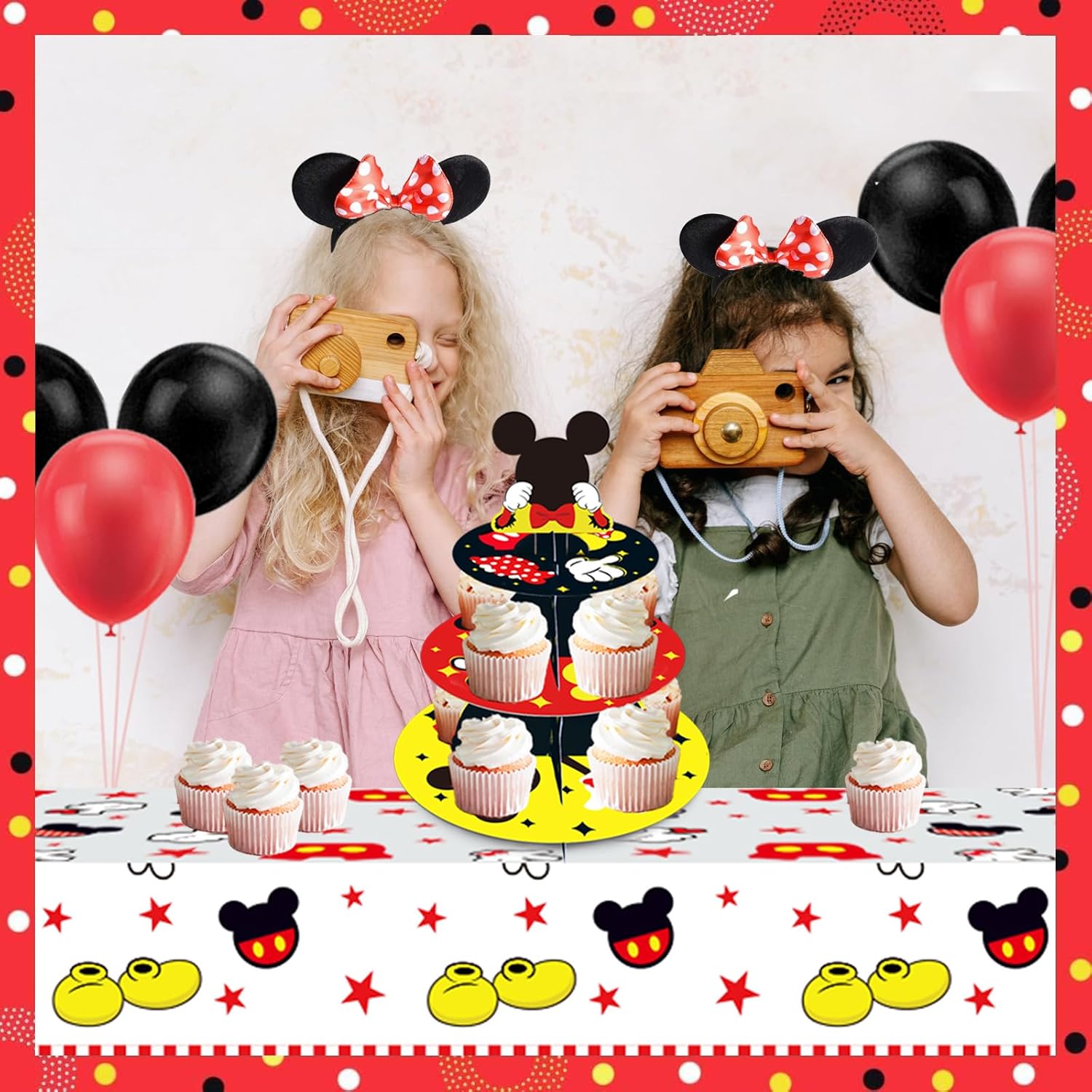 Soporte para cupcakes de Mickey Mouse de 3 niveles, suministros de fiesta de cumpleaños de Mickey Mouse, decoraciones de Mickey Mouse, suministros