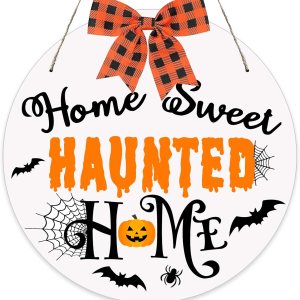 Home Sweet Haunted Home – Letrero de puerta de Halloween para decoración de exteriores Home Sweet Haunted Home – Letrero de puerta de Halloween para decoración de exteriores