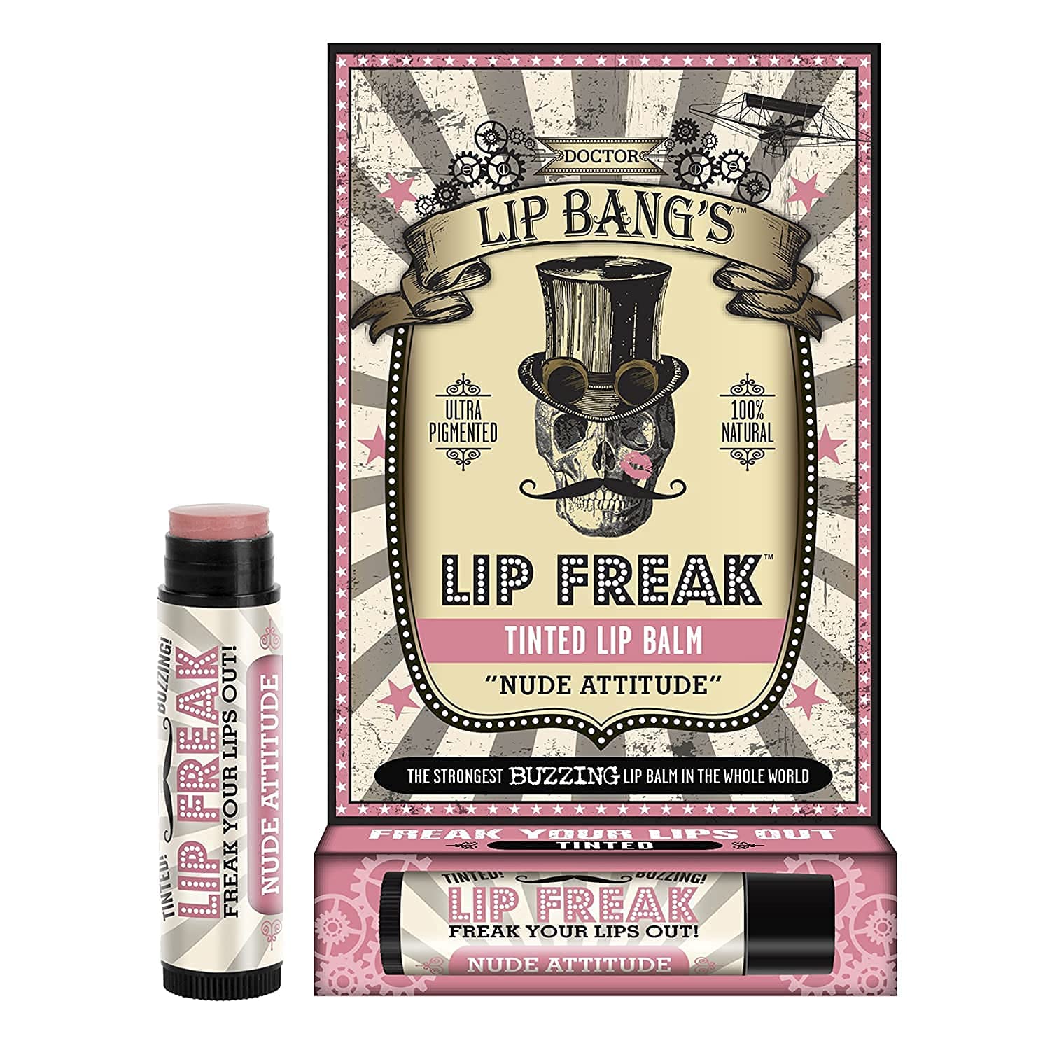 Doctor Lip Bang’s Bálsamo labial BUZZING  Lip Freak  100% natural  libre de crueldad  actitud desnuda  paquete de 2