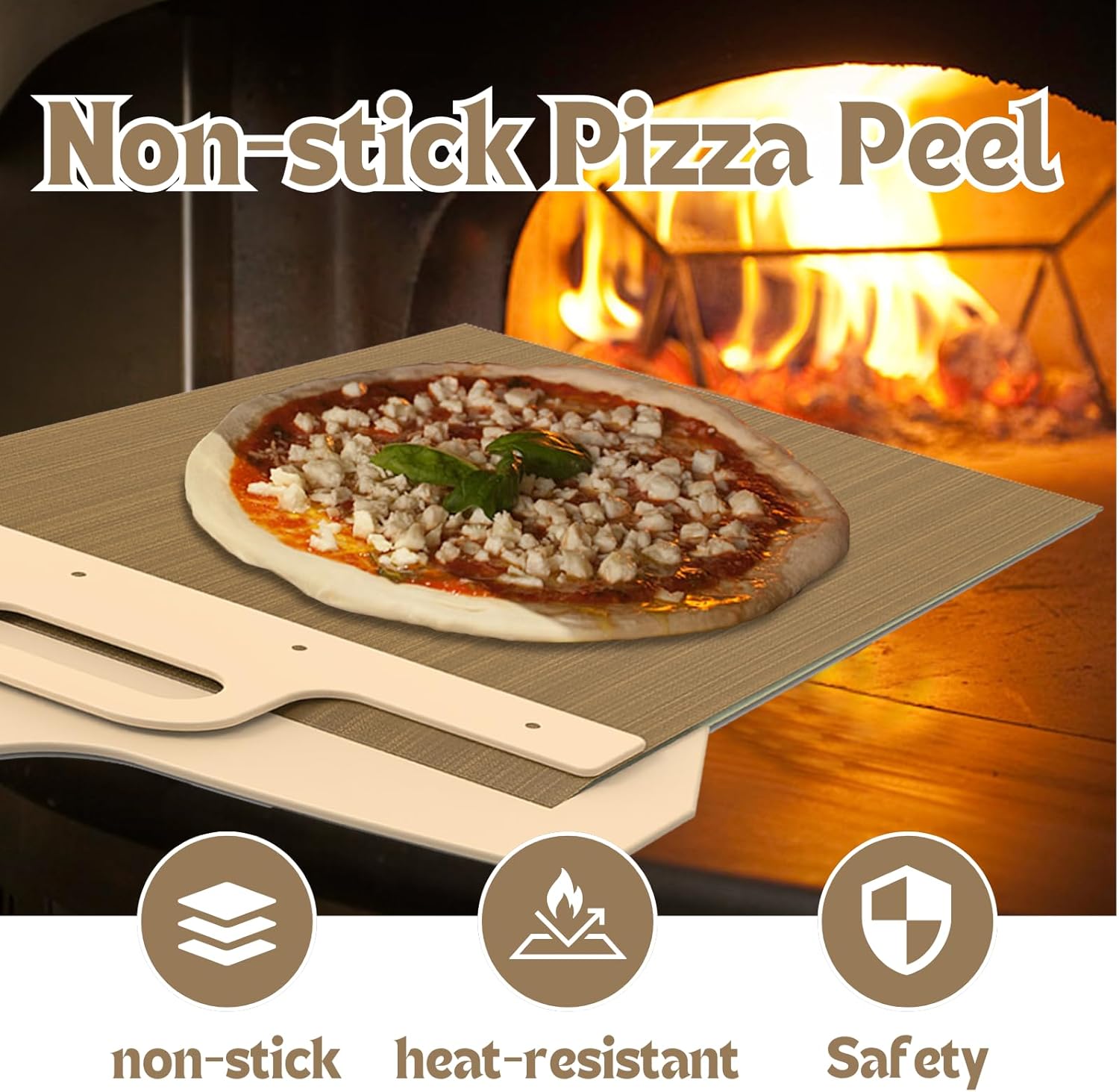 Coocake Pala deslizante de pizza de 12 pulgadas con mango y paño para hornear, cáscara de pizza antiadherente para transferencia de masa de pan,
