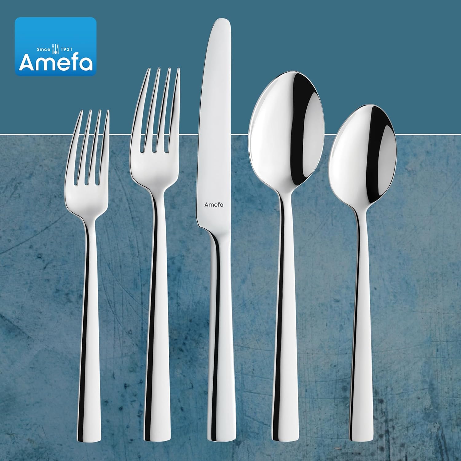 Amefa Moderno juego de cubiertos de acero inoxidable 1810 de 20 piezas, acabado de espejo de alto brillo, juego de cubiertos de servicio para 4,