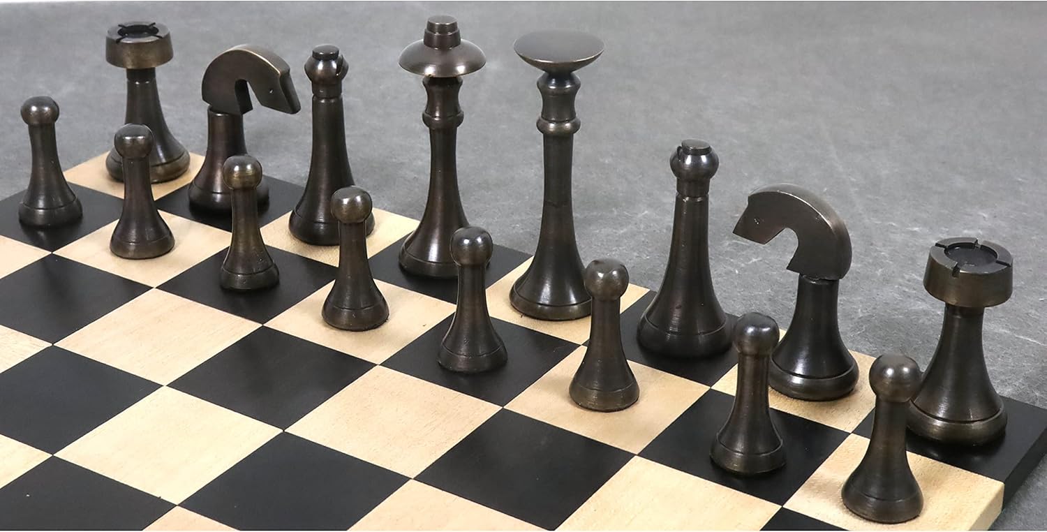 RoyalChessMall – Juego de piezas de ajedrez de lujo de latón contemporáneo de 3.1 pulgadas, plata y antiguo