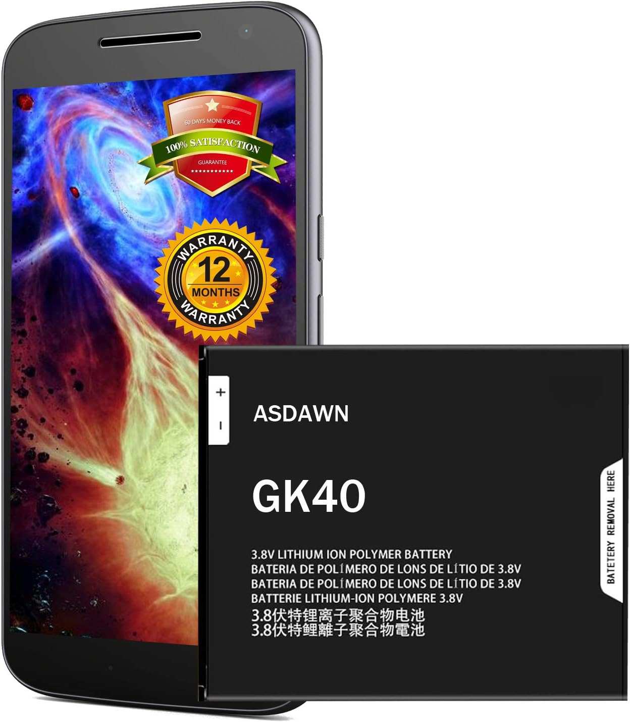 ASDAWN Batería de repuesto GK40 para Motorola, Moto G4 Play Battery SNN5976A para Motorola E3, E4, G4 Play, G5, XT1601, XT1603, XT1607 XT1609,