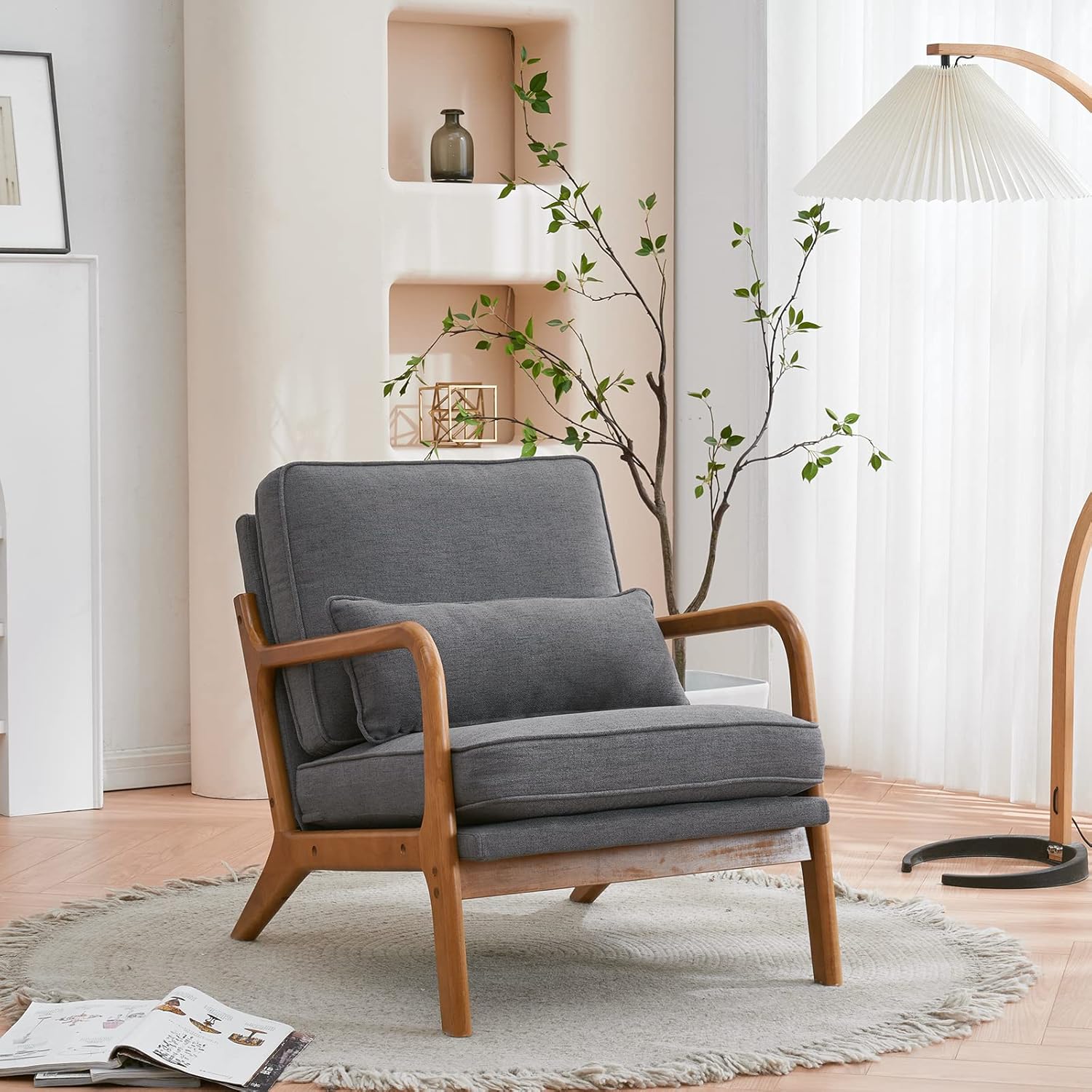 pazezog Silla decorativa para sala de estar, sillón tapizado moderno de mediados de siglo con almohada, sillón de lectura, sillas decorativas