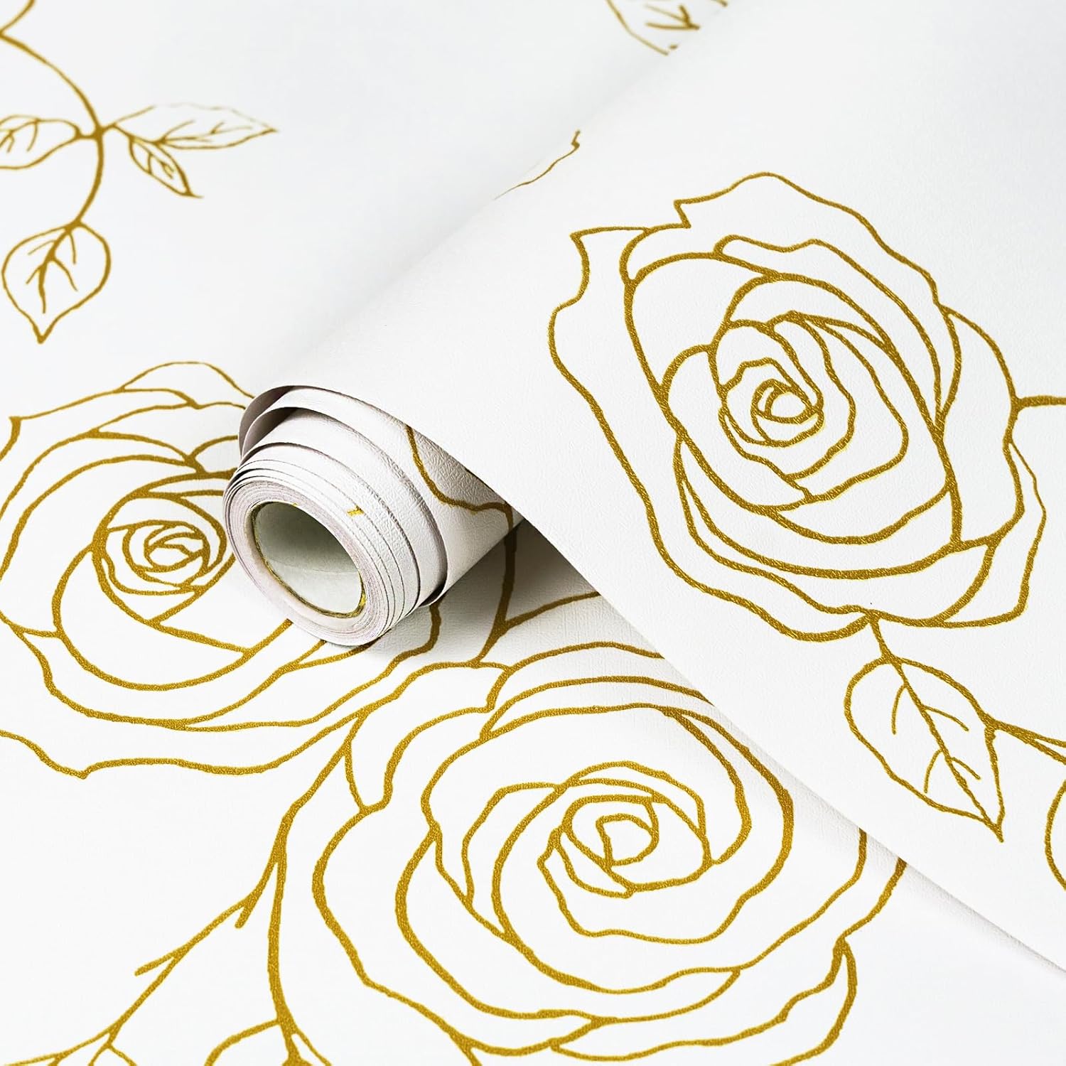 Amiya Papel tapiz de flores para despegar y pegar, papel tapiz bohemio dorado y blanco, renovación de dormitorios, armarios, etc. Papel tapiz de