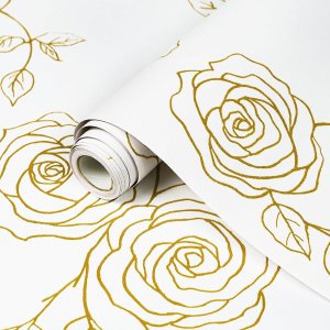 Amiya Papel tapiz de flores para despegar y pegar, papel tapiz bohemio dorado y blanco, renovación de dormitorios, armarios, etc. Papel tapiz de Amiya Papel tapiz de flores para despegar y pegar, papel tapiz bohemio dorado y blanco, renovación de dormitorios, armarios, etc. Papel tapiz de
