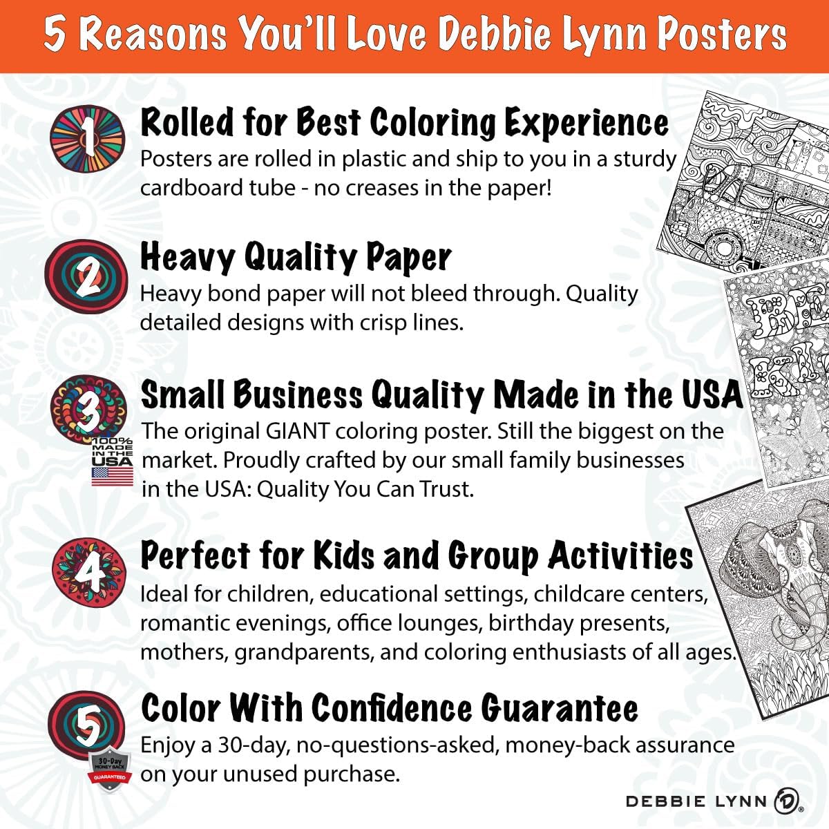 Debbie Lynn  El póster original jumbo para colorear. Enorme formato de 48 x 63 pulgadas, el más grande del mercado. Elige entre 12 grandes diseños