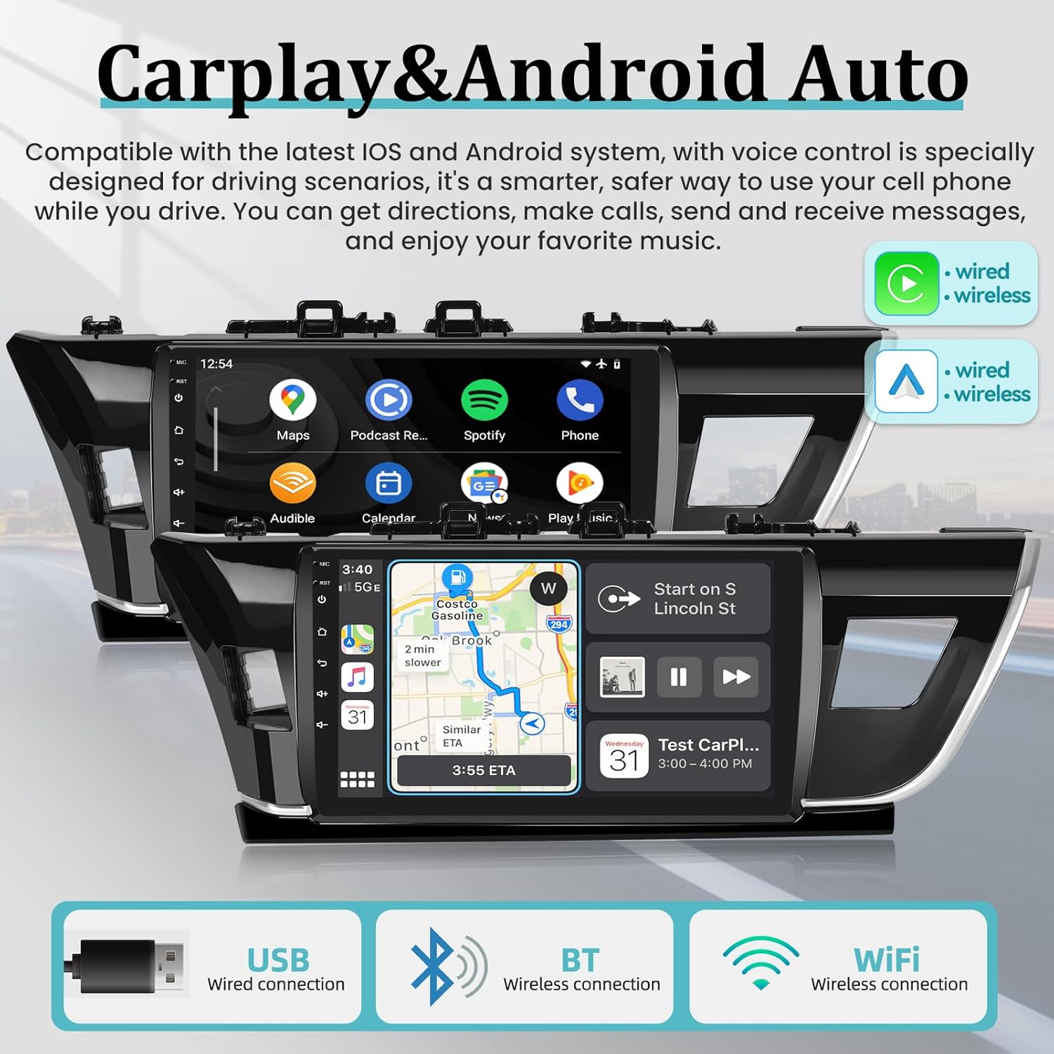 Radio de coche para Toyota Corolla 2013 2014 2015 2016 con Apple Carplay inalámbrico y Android Auto, Android 10.1 pulgadas unidad principal con WiFi