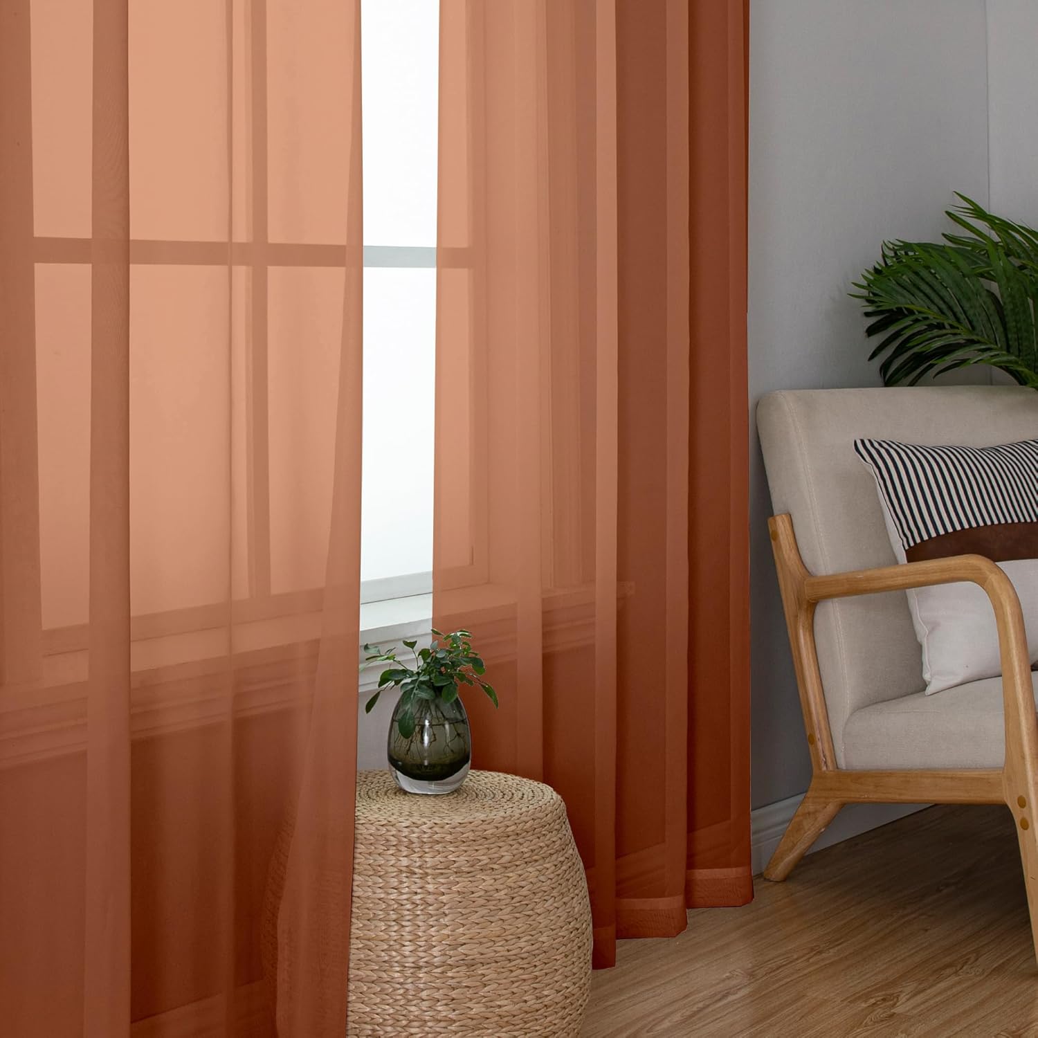 Cortinas naranjas para cocina de 24 pulgadas de largo, juego de 2 paneles con bolsillo para barra, cortinas cortas transparentes para filtrado de
