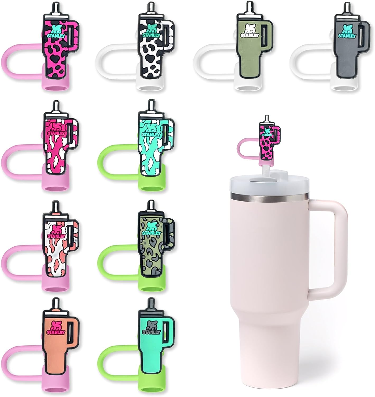 10 vasos para vaso de 10 unidades, 10 unidades, tapa para popote para beber de 0.394 pulgadas, protectores reutilizables, tapas para accesorios de