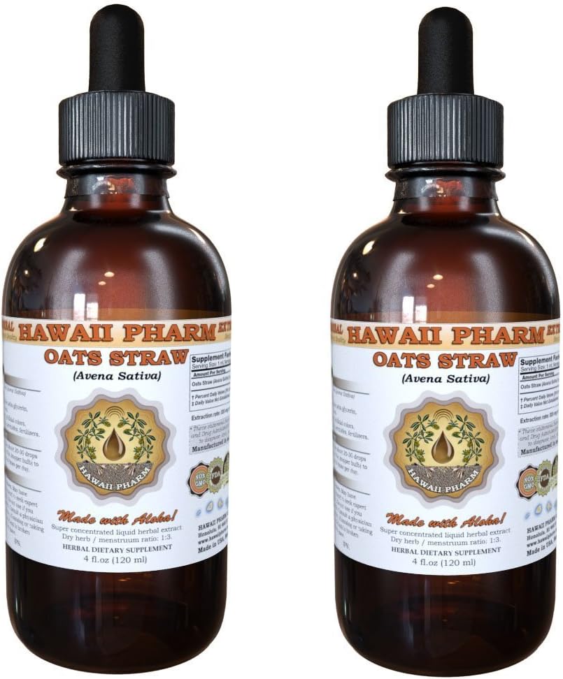 HawaiiPharm Oat Straw Liquid Extract, Organic Oats Straw (Avena Sativa) Tincture, Herbal Supplement, Made in USA, 2×4 fl.oz