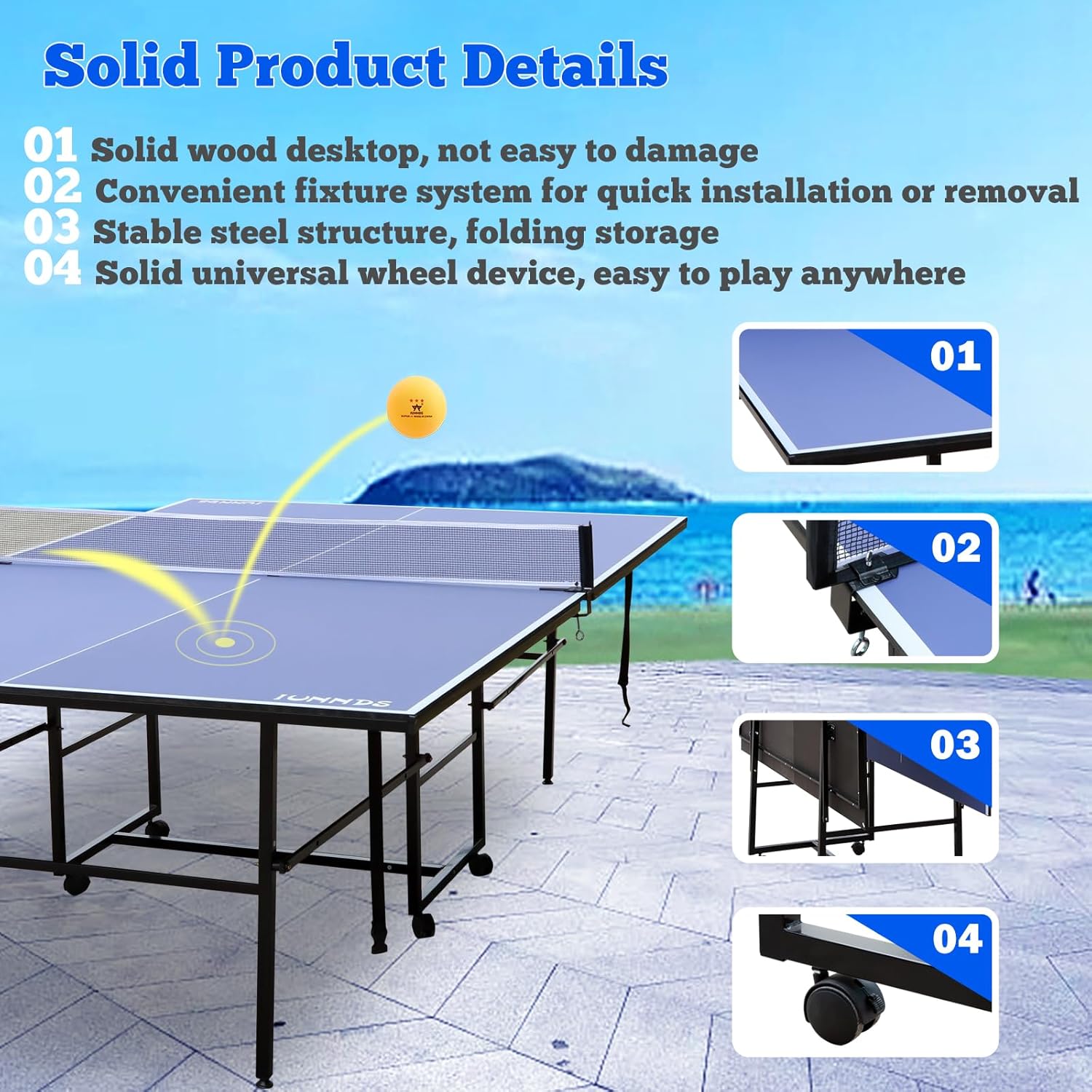 Gymflex Fitness Interior – Mesa de tenis de mesa profesional de MDF para interiores con abrazadera rápida red de ping pong (patas rectas)