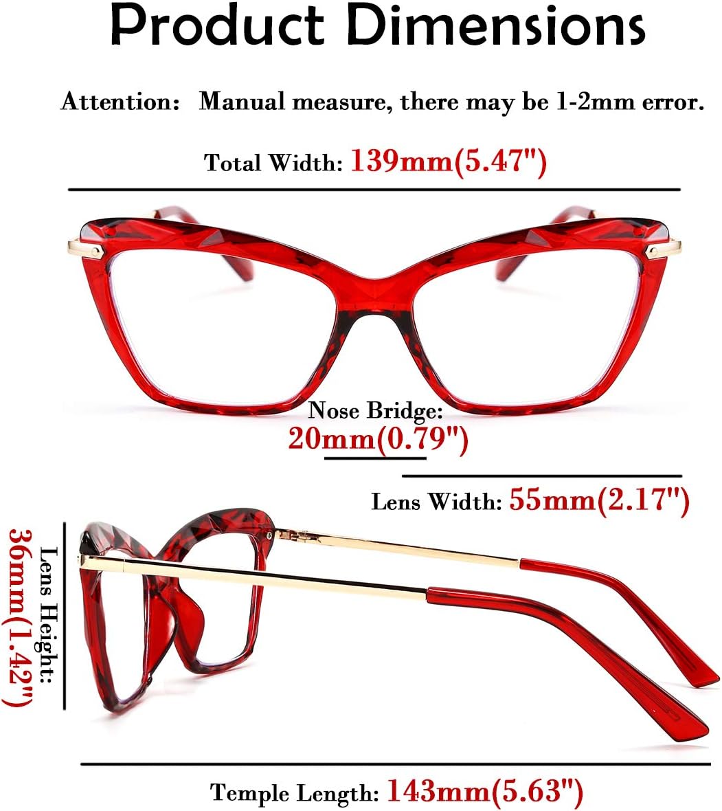 FEISEDY Gafas de lectura de ojo de gato de cristal, con bloqueo de luz azul, antifatiga ocular, B2596, vino, 2.5x