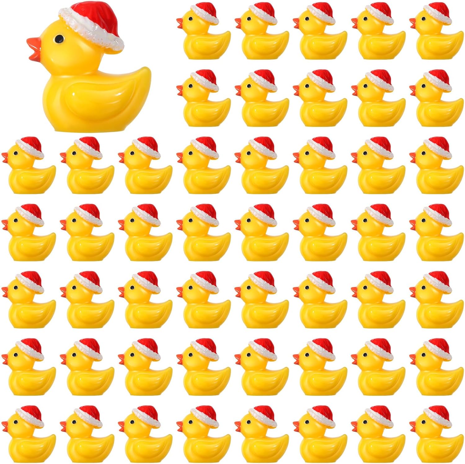 50 piezas de mini patos de Navidad, pequeños patos de resina a granel, mini sombrero de Navidad, figuras de pato, micro paisaje, jardín, acuario,