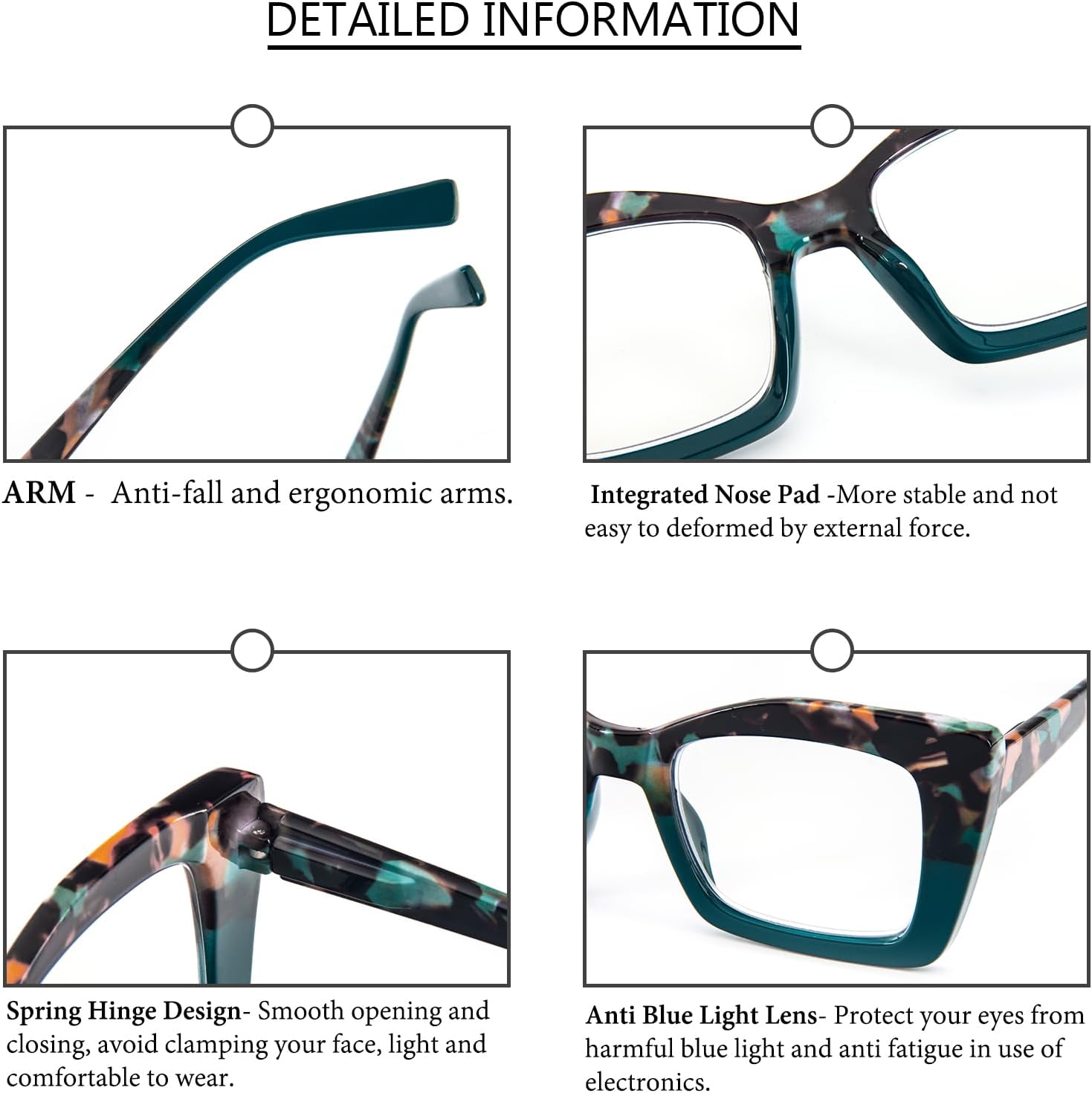 DXYXYO Lentes de lectura cuadrados de gran tamaño para mujer, bloqueo de luz azul, estilo Oprah, marco grueso, lectores con bisagra de resorte