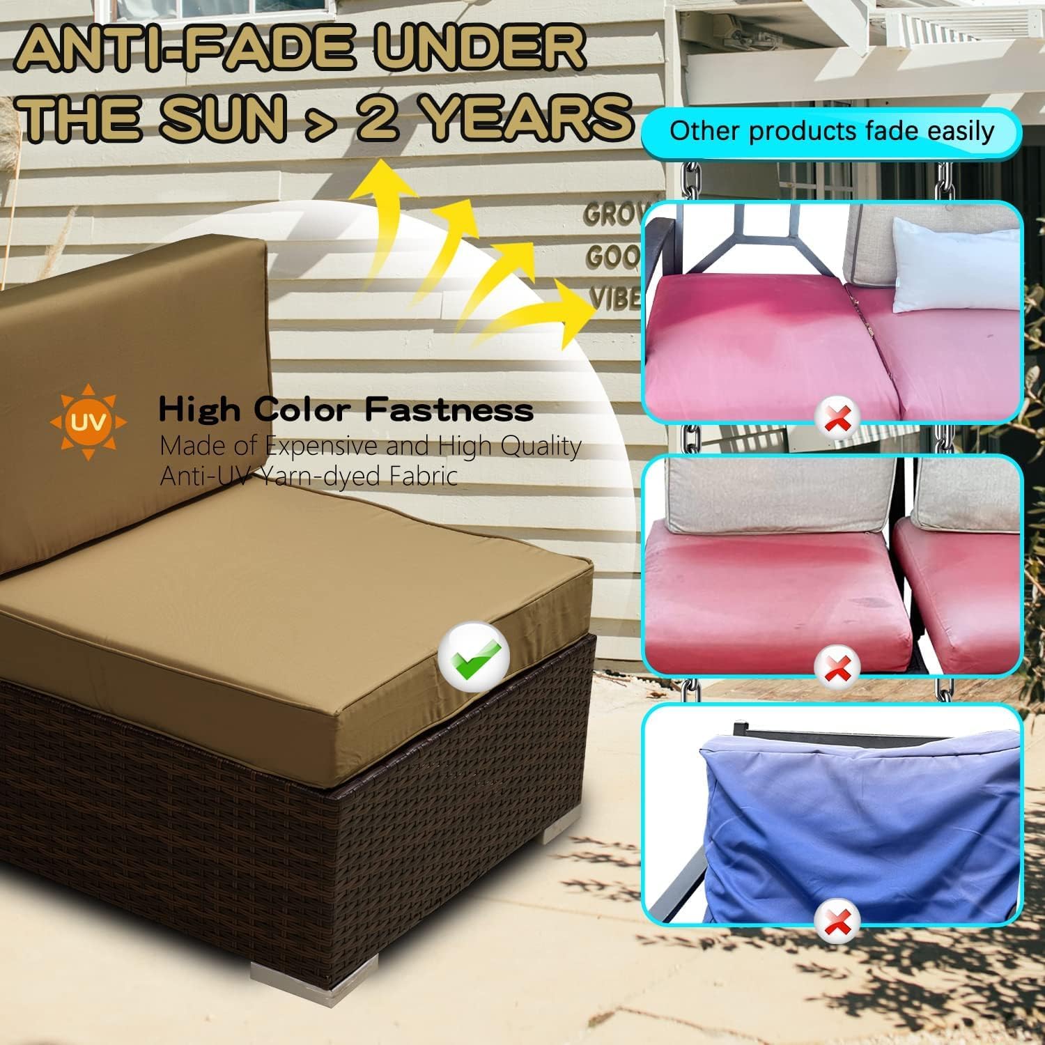 Juego de 2 fundas de repuesto para cojines de asiento de patio al aire libre para sofá seccional, silla, muebles, asientos, a prueba de