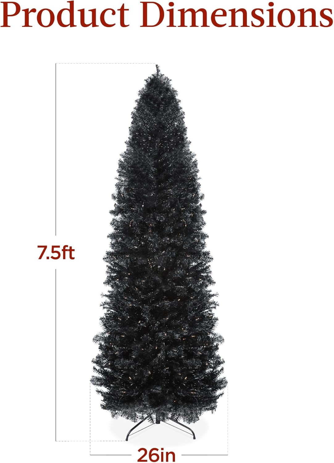 Best Choice Products Árbol de Navidad de lápiz negro preiluminado de 7.5 pies, árbol de vacaciones delgado artificial delgado para el hogar,
