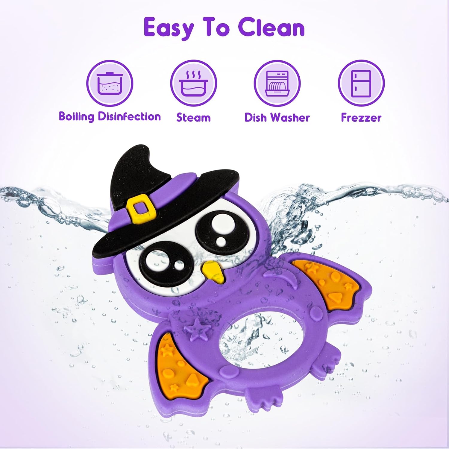 Juguete de dentición de Halloween para bebés de 3 a 12 meses, regalos temáticos de búho lindo de Halloween, juguete de dentición para bebés, curvas