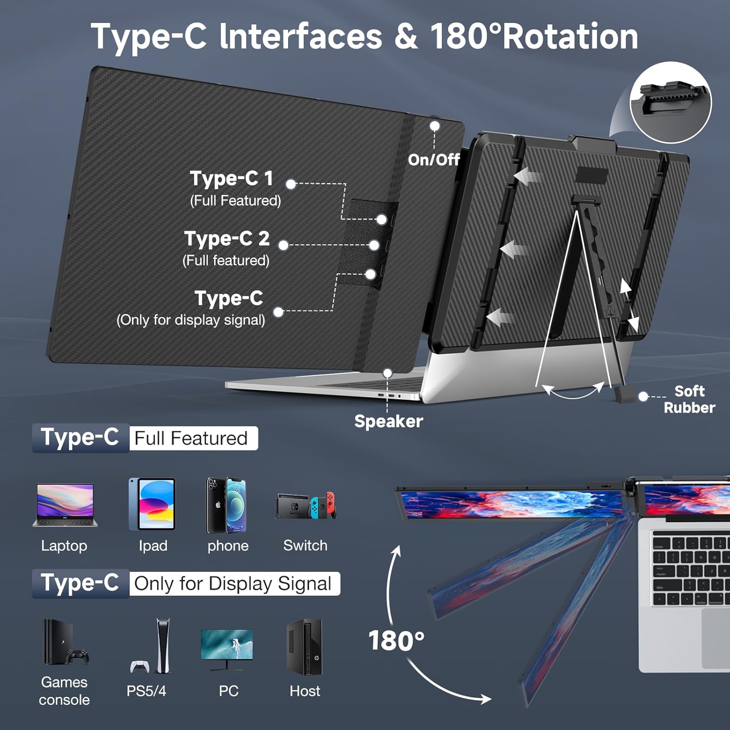 Extensor de pantalla para laptop, monitor portátil de 14 pulgadas, extensor de monitor IPS FHD 1080P, Plug and Play sin controlador, para portátil