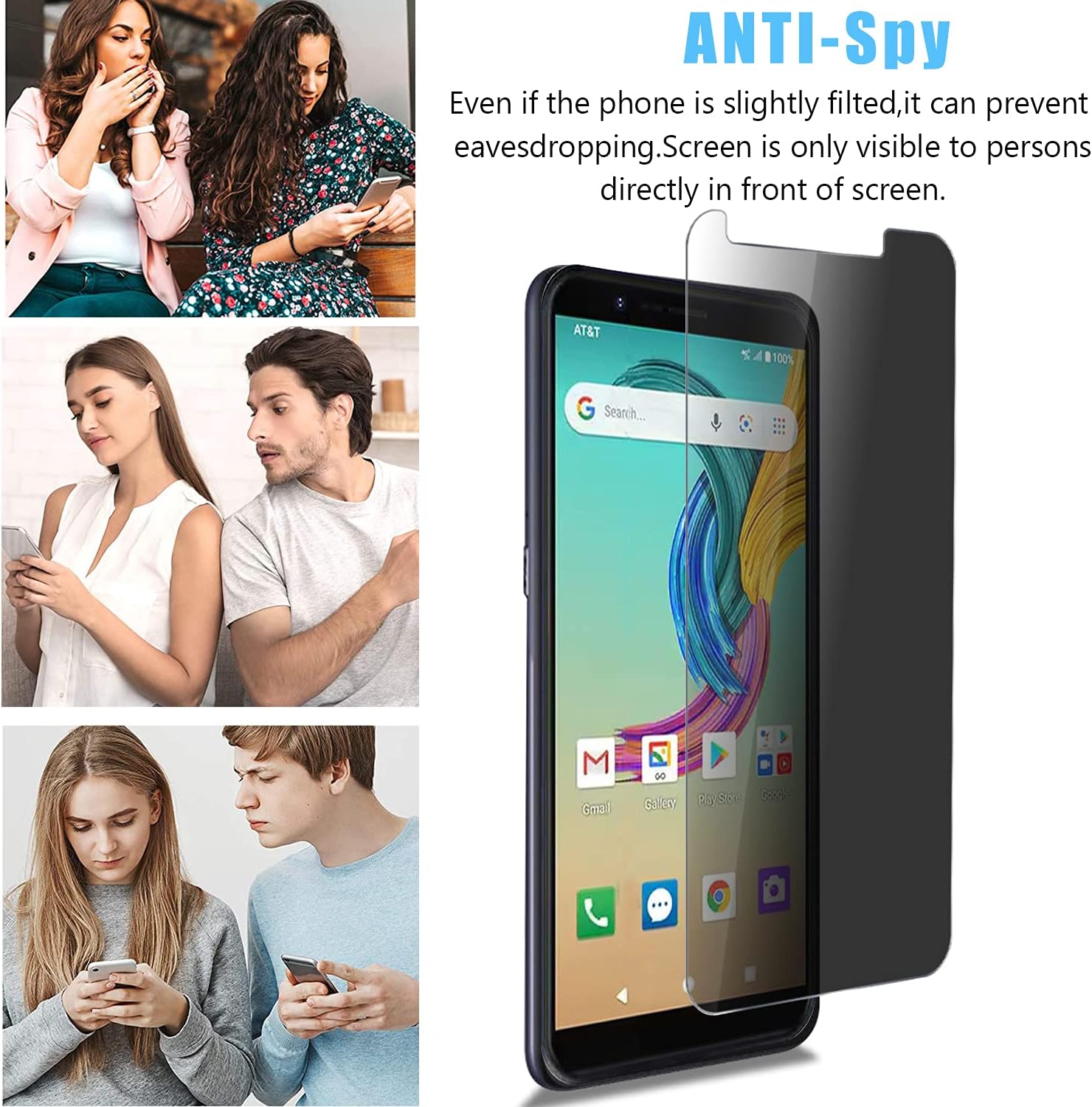 Anbzsign – Protector de pantalla de privacidad para AT&T Fusion Z (V340U)  AT&T Motivate (V341U), vidrio templado de dureza 9H antiespía