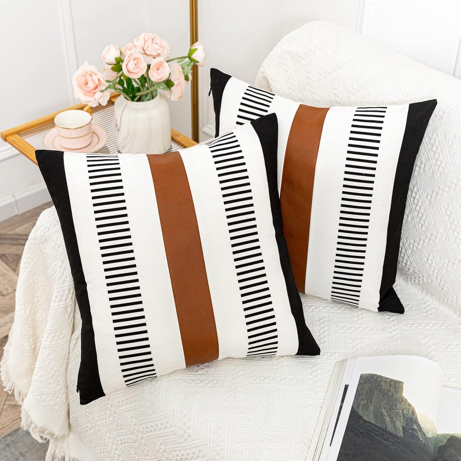 HOEMCE Juego de 2 fundas de almohada decorativas de granja de 22 x 22 pulgadas para sala de estar, sofá y cama, funda de cojín neutra moderna de
