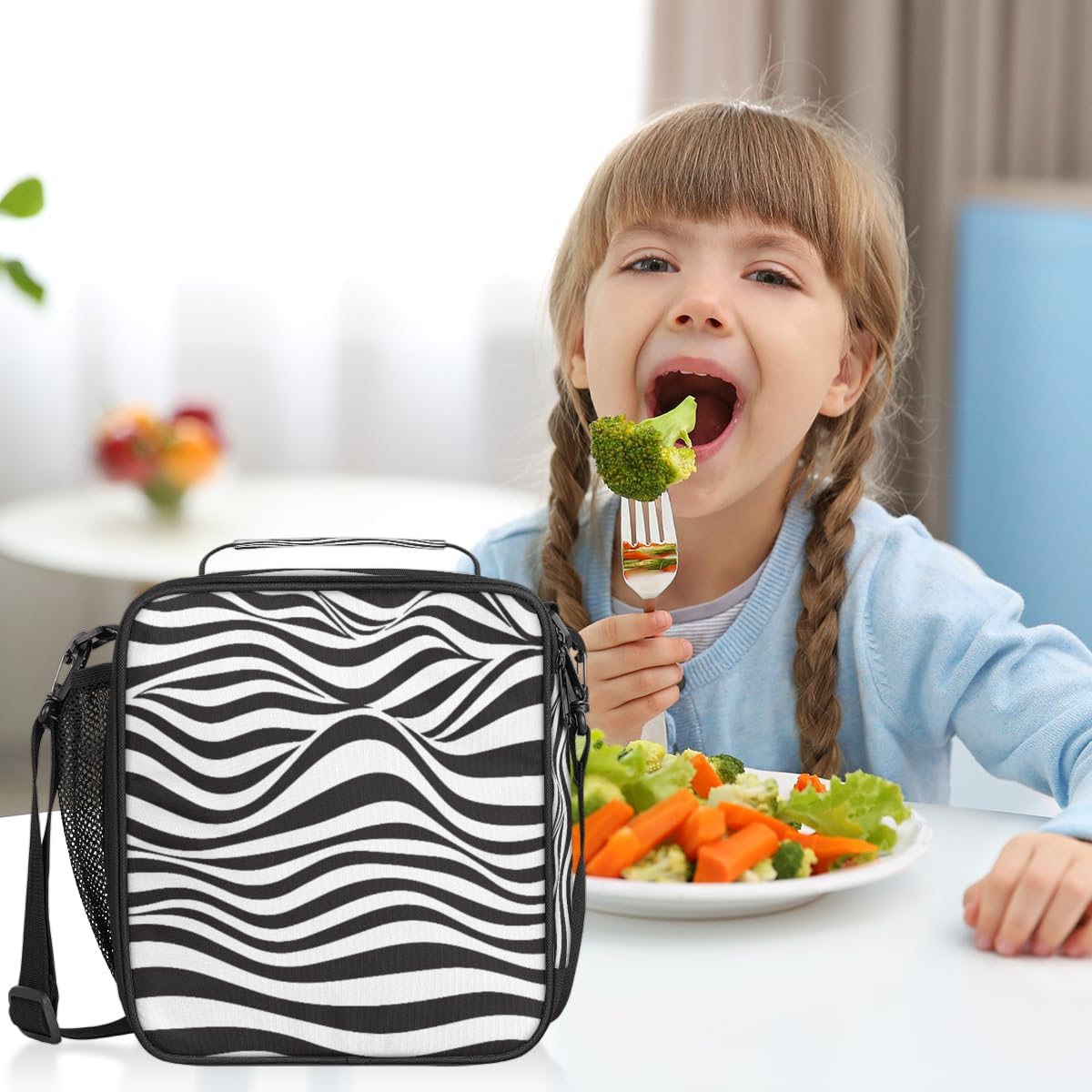 Lonchera con estampado de cebra para niños, niñas, niños, bolsas de almuerzo con textura animal para adolescentes, lonchera aislada para la escuela,