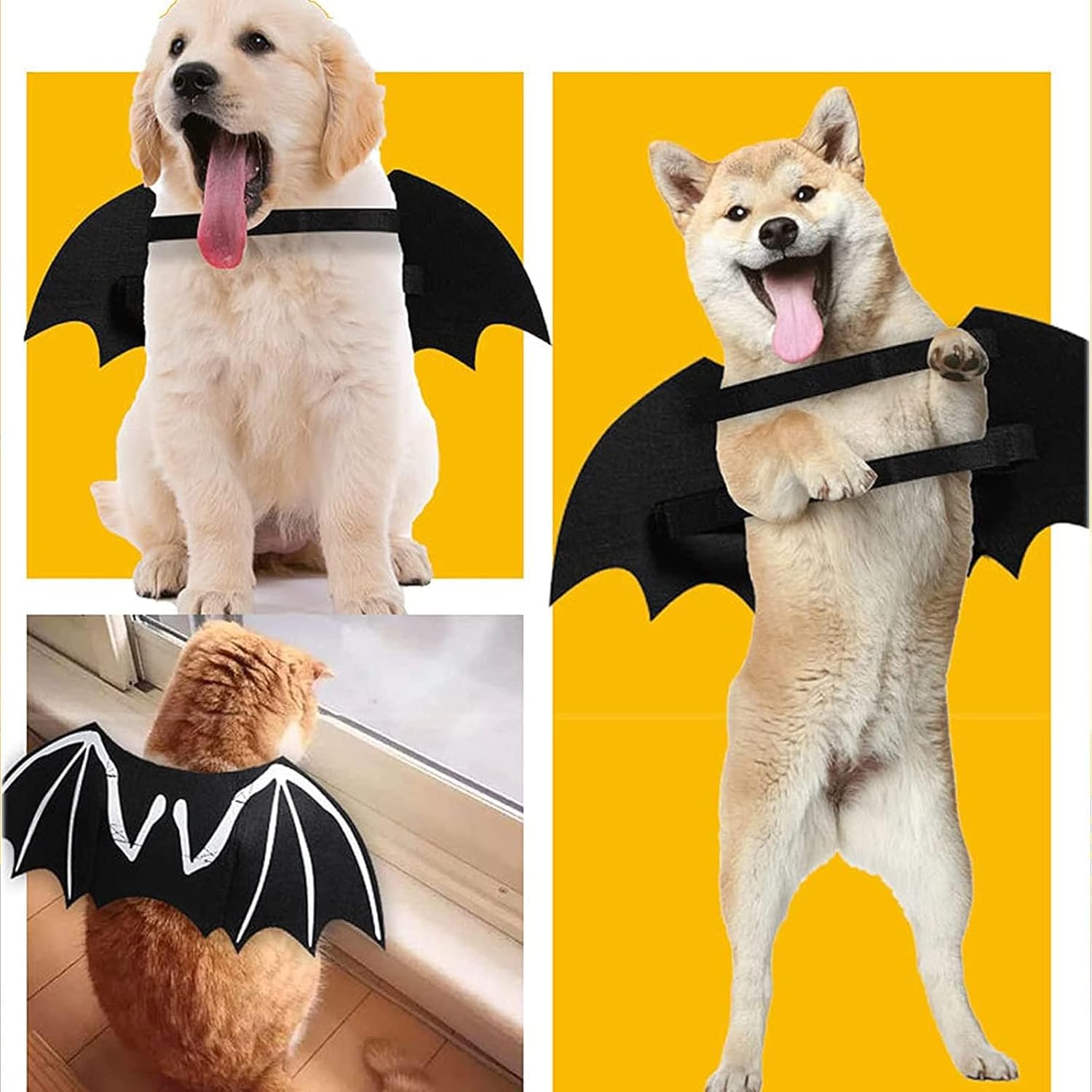 ZIRURUTON Disfraz de Halloween para perro, disfraz genial para mascota, alas de murciélago luminosas, disfraz de cosplay para fiesta temática de