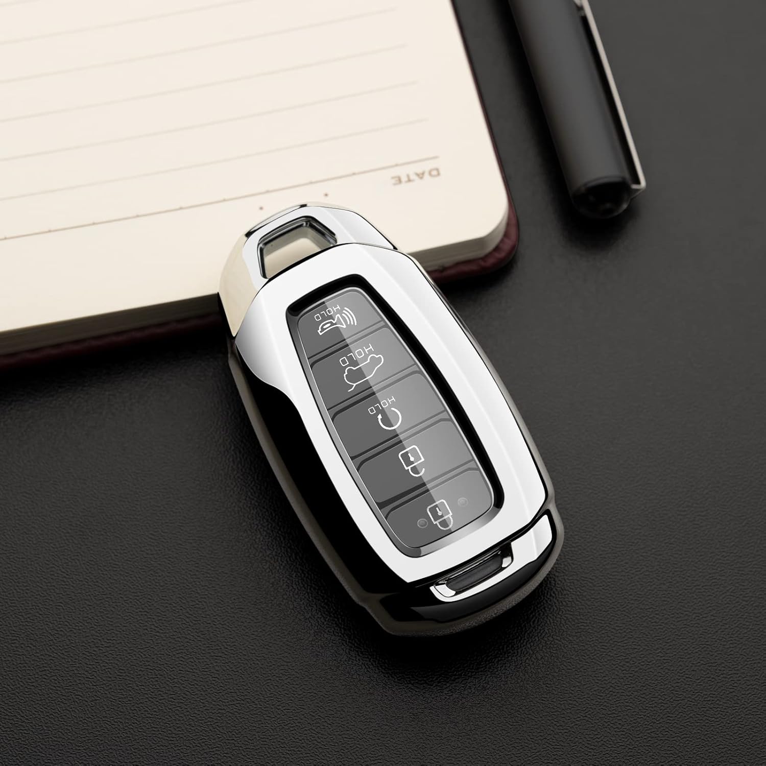 Funda para llavero de automóvil compatible con funda para llave de Hyundai, protector plateado